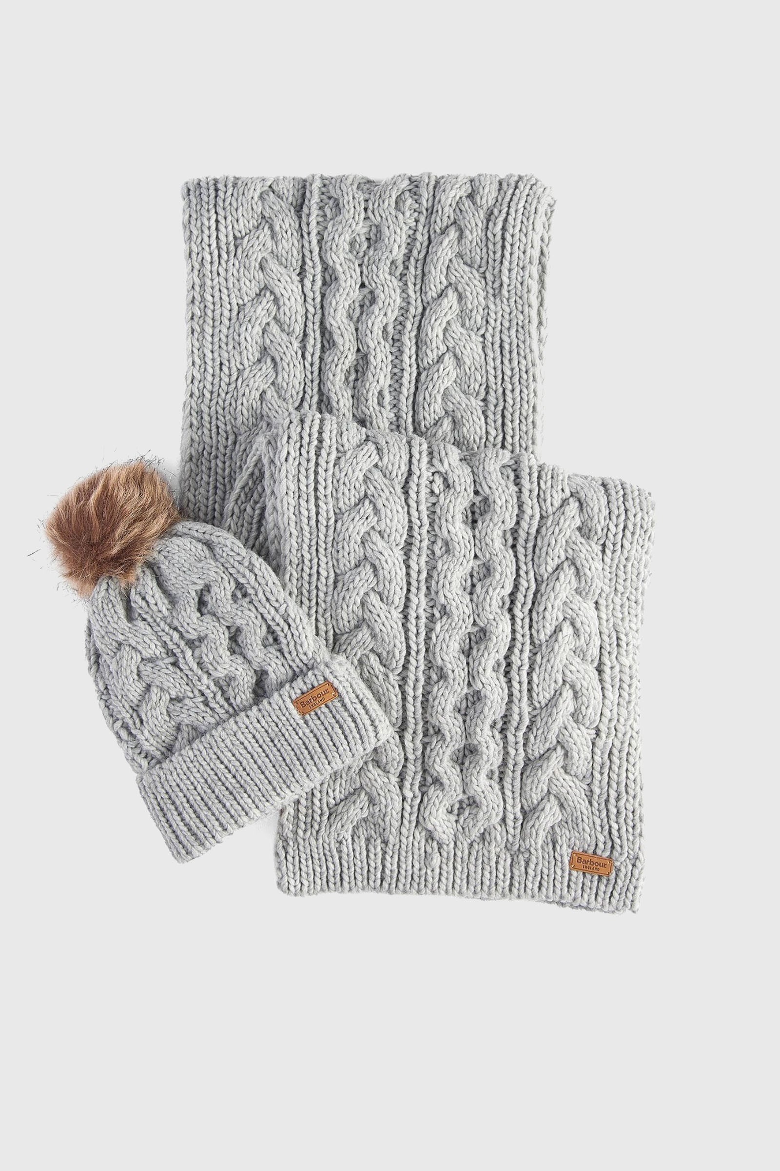 Barbour Set Beanie E Sciarpa Penshaw Grigio Chiaro Donna - 3