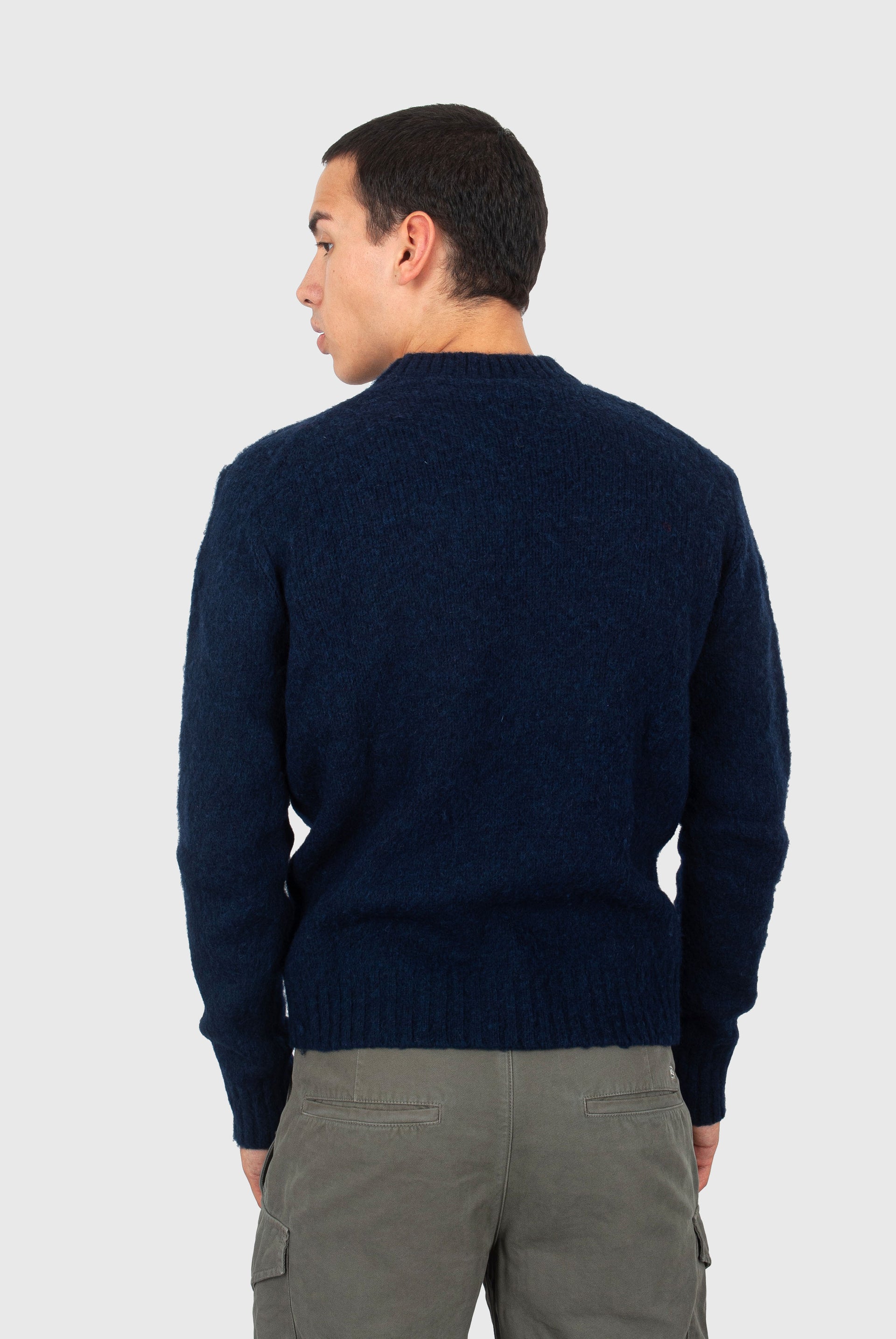 Aspesi Maglia Girocollo In Lana Shetland Spazzolata Blu Navy Uomo - 4