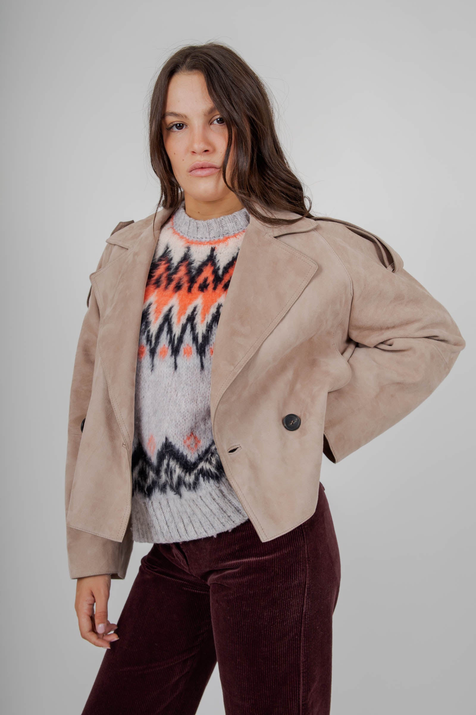 Max Mara Weekend Trench Corto In Suede Beige Donna - 4