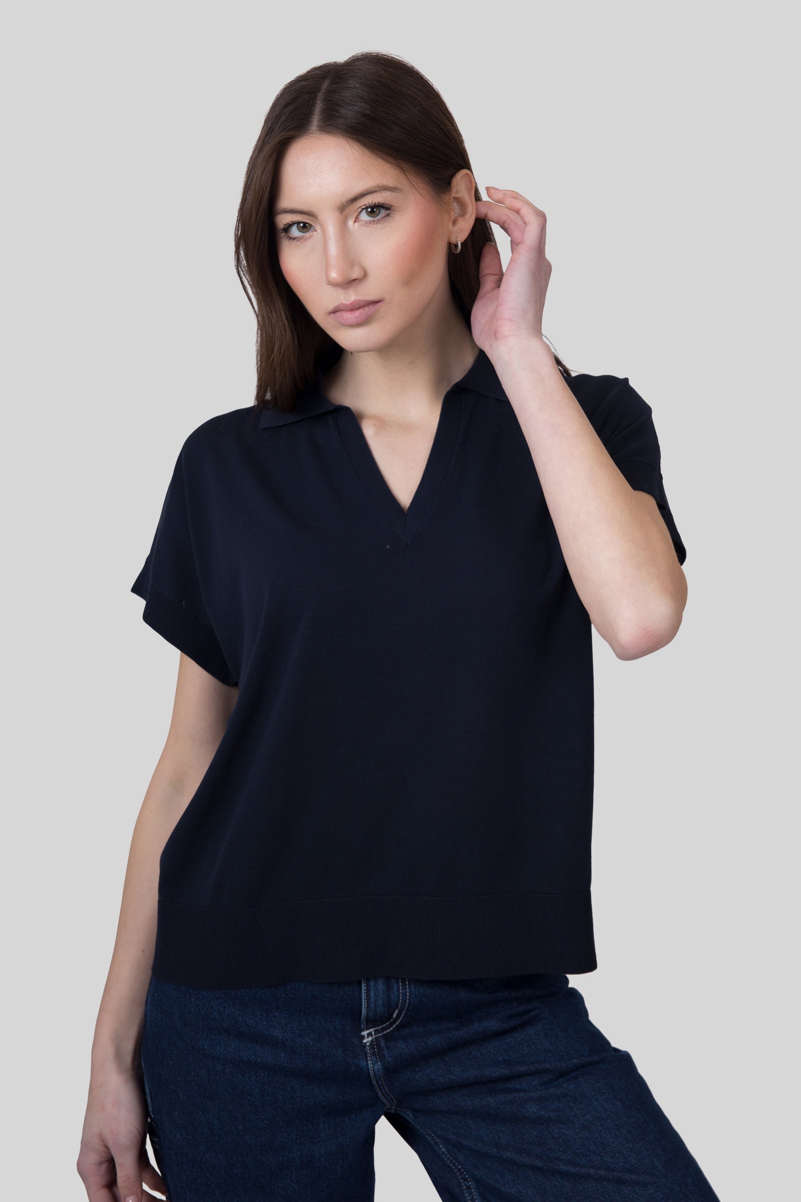 Aspesi Polo In Maglia Scollo V Blu Navy Donna - 5
