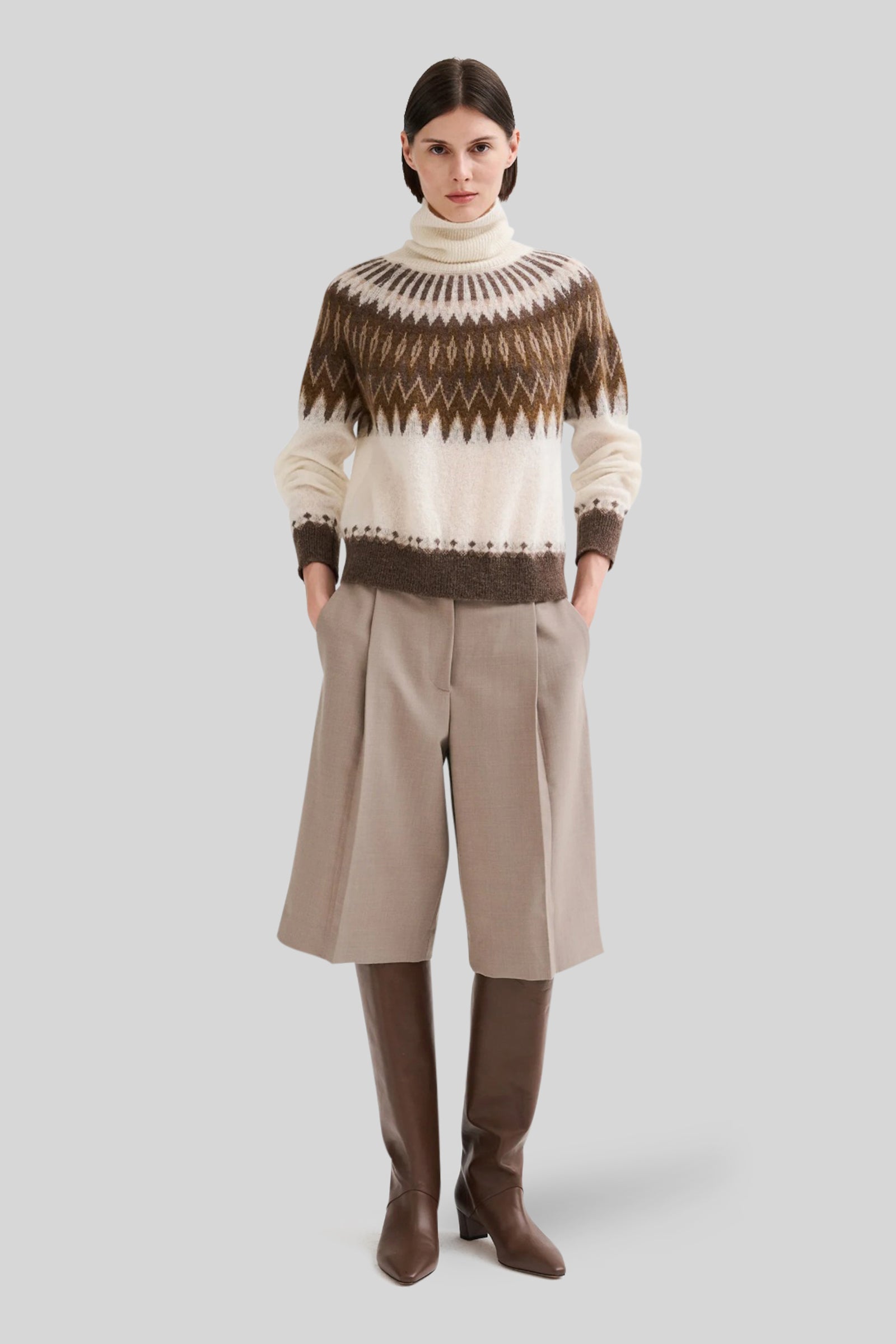 Roberto Collina Dolcevita Con Jacquard Nordico Ecru Donna - 2