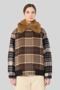 Max Mara Weekend Bomber In Drap Di Lana Check Divina Marrone/blu Donna max mara weekend