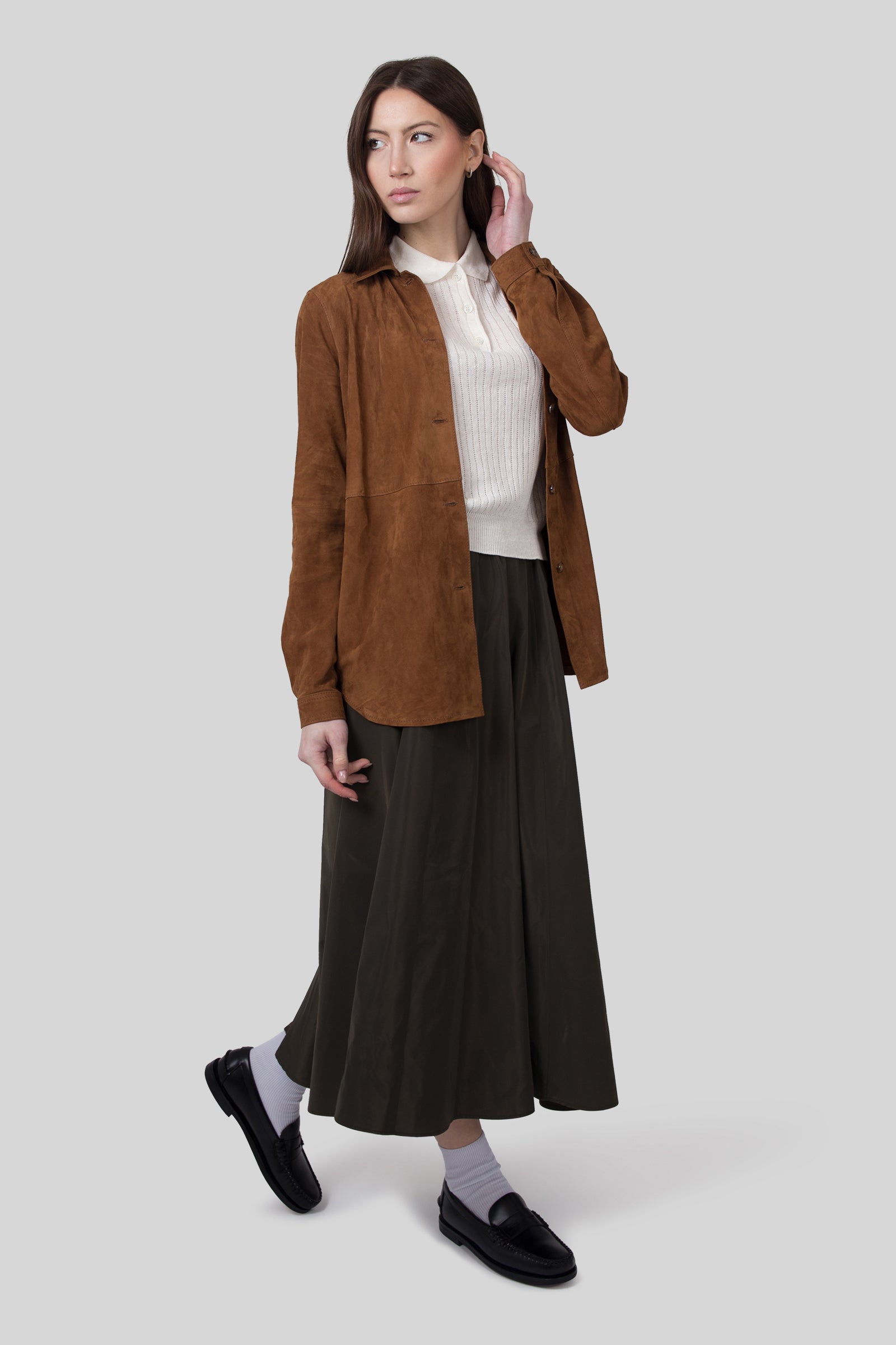 Aspesi Gonna Midi Con Pieghe Mia Verde Militare Donna - 8