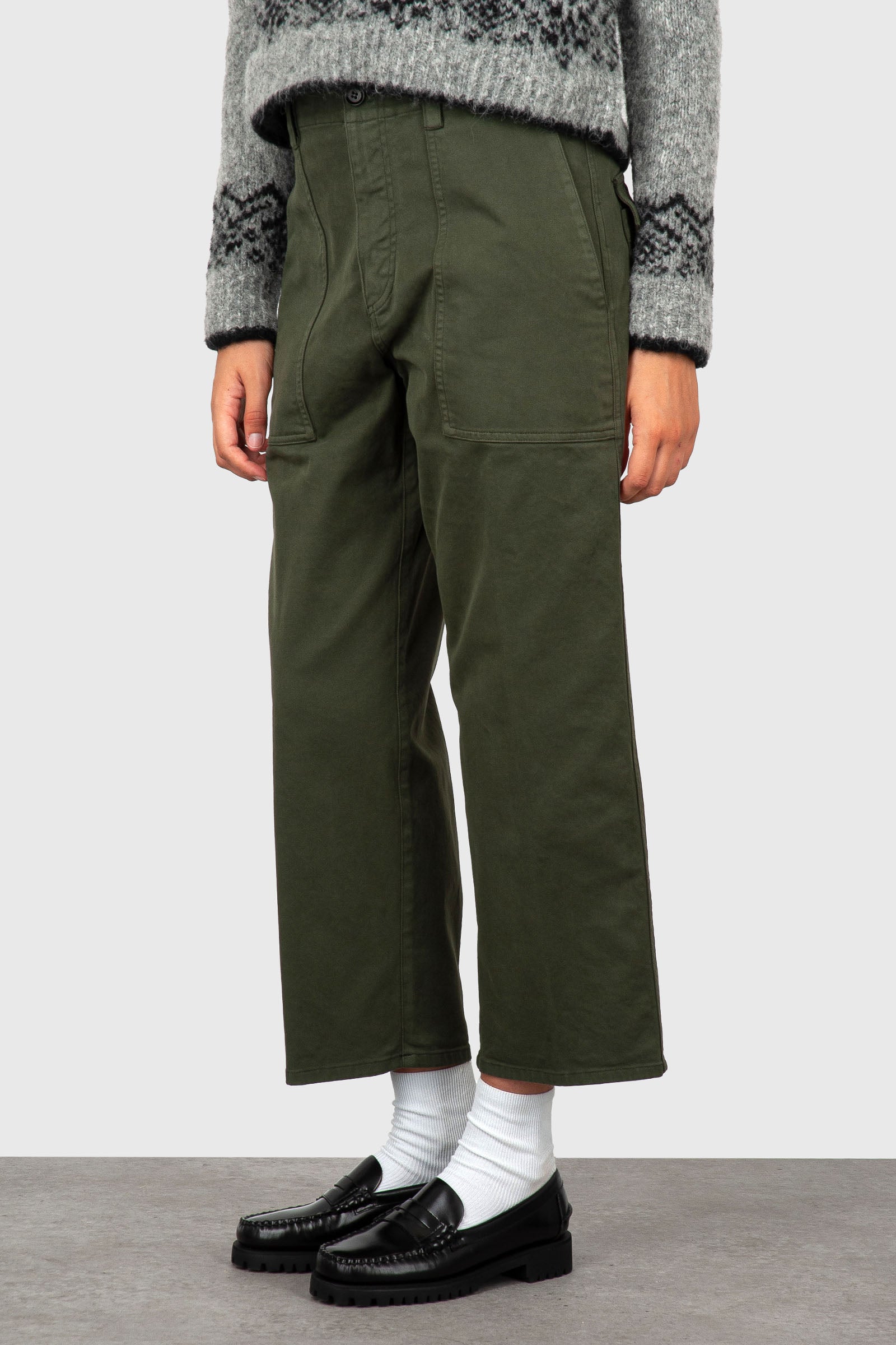 Aspesi Pantalone Cropped In Gabardina Verde Militare Donna - 4