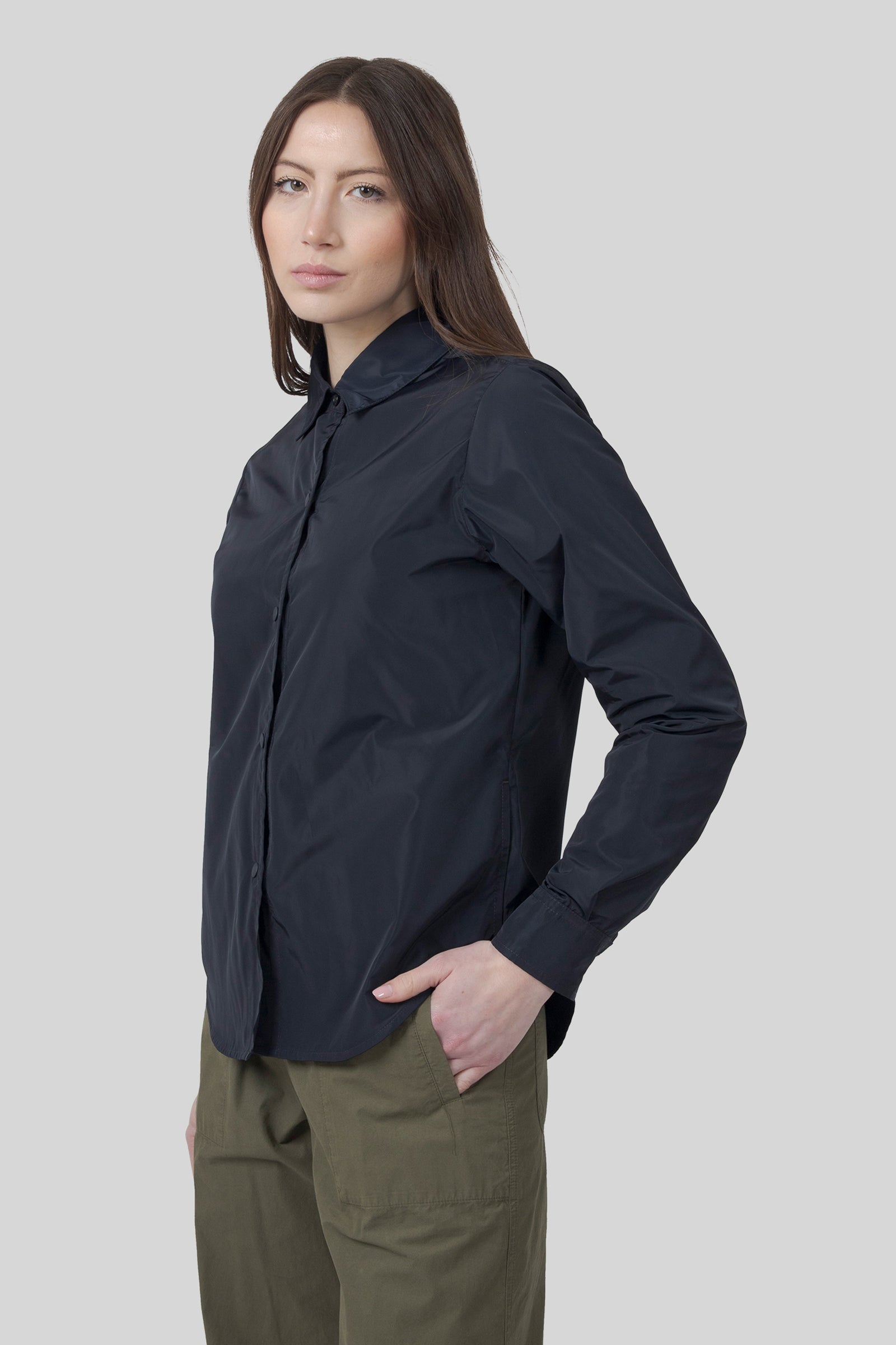 Aspesi Camicia Glue Sfoderata Poliestere Tecnico Blu Scuro Donna - 6