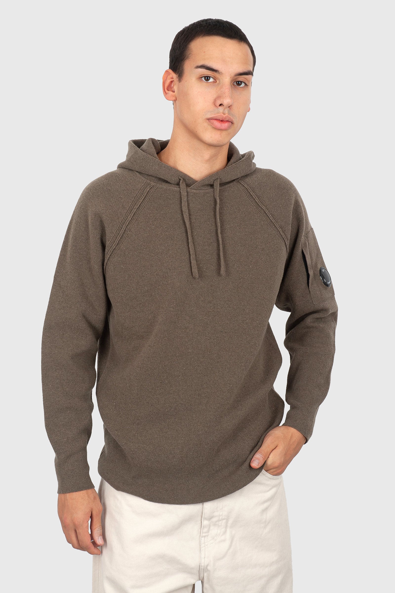 C.p. Company Maglia Lambswool Grs Waffle Hooded Khaki Uomo - 3