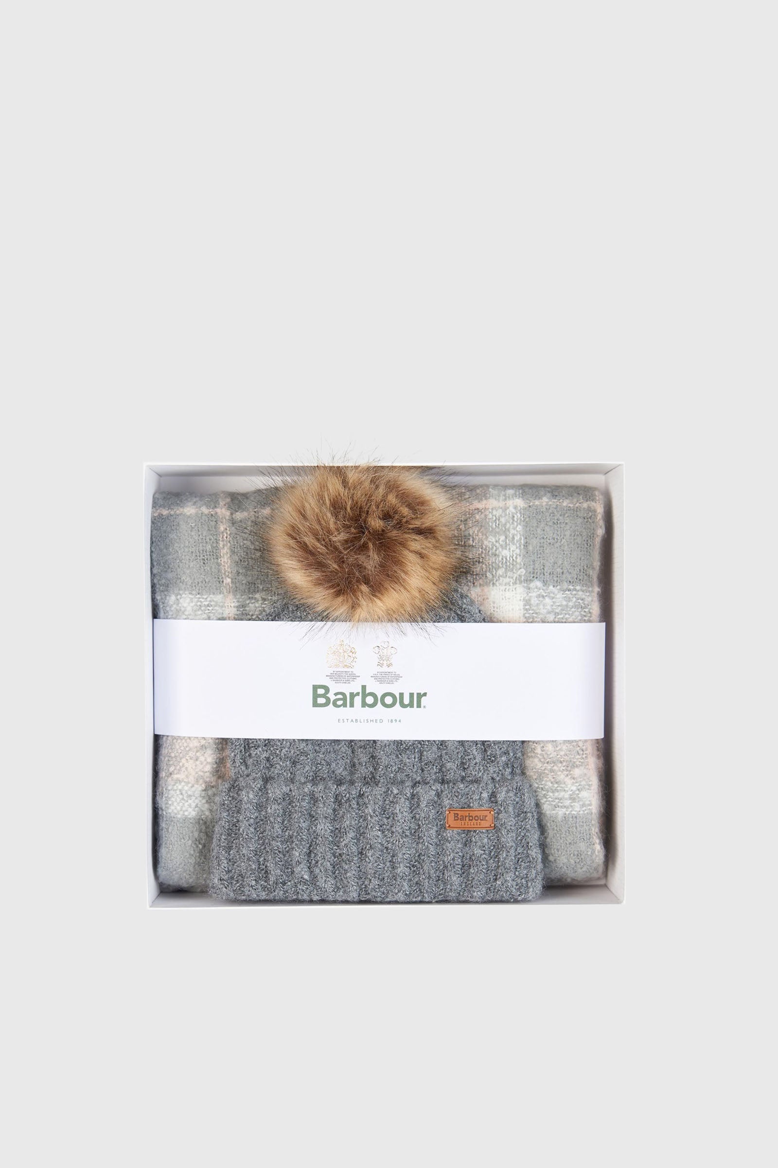 Barbour Saltburn Beanie Tartan & Sciarpa In Lana Grigio/rosa Donna - 1