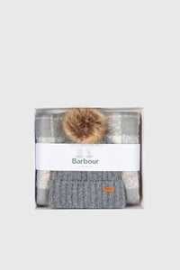 Barbour Saltburn Beanie Tartan & Sciarpa In Lana Grigio/rosa Donna barbour