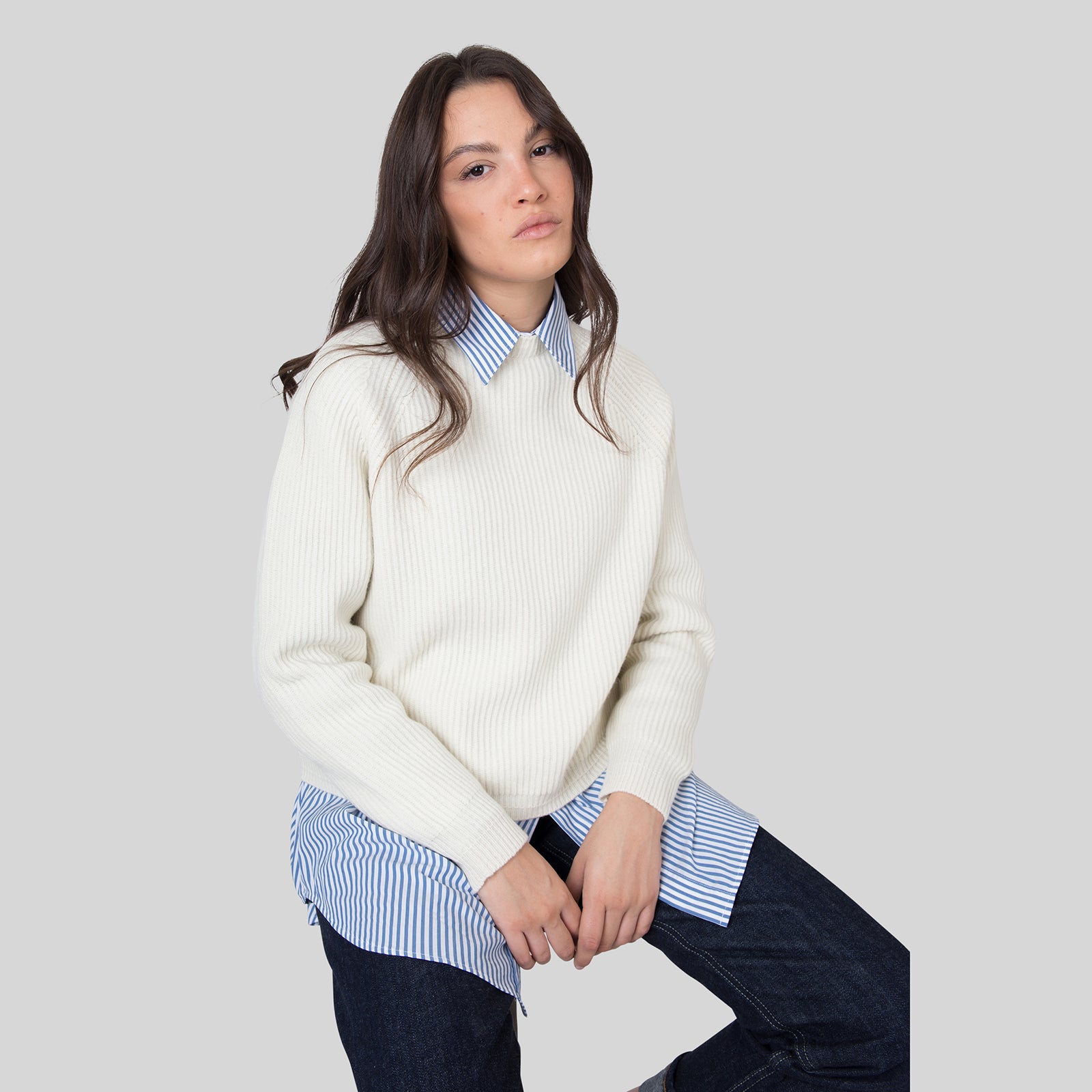 Grifoni Maglia Girocollo Inglese Panna Donna - 9