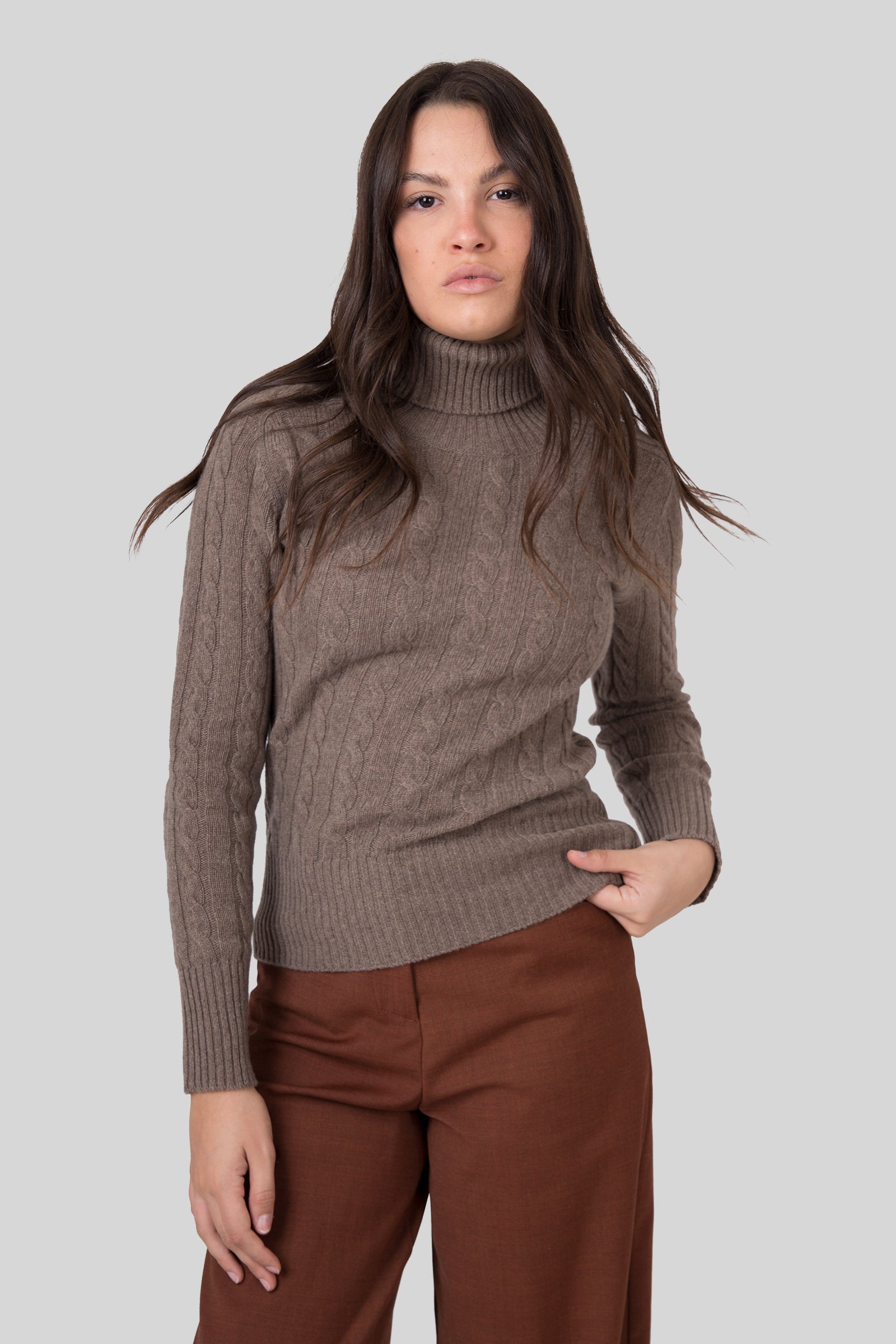 Grifoni Maglia Trecce Collo Alto Noce Donna - 6