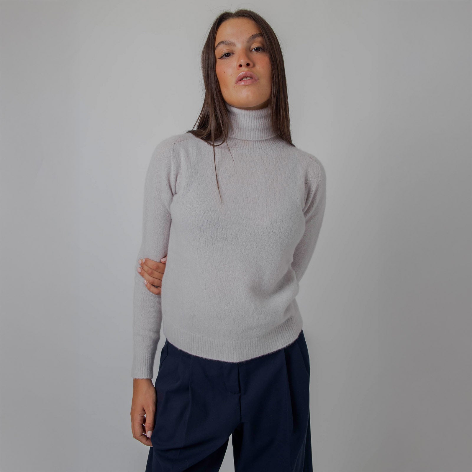 Roberto Collina Maglia Dolcevita Cashmere/seta Perla Donna - 6