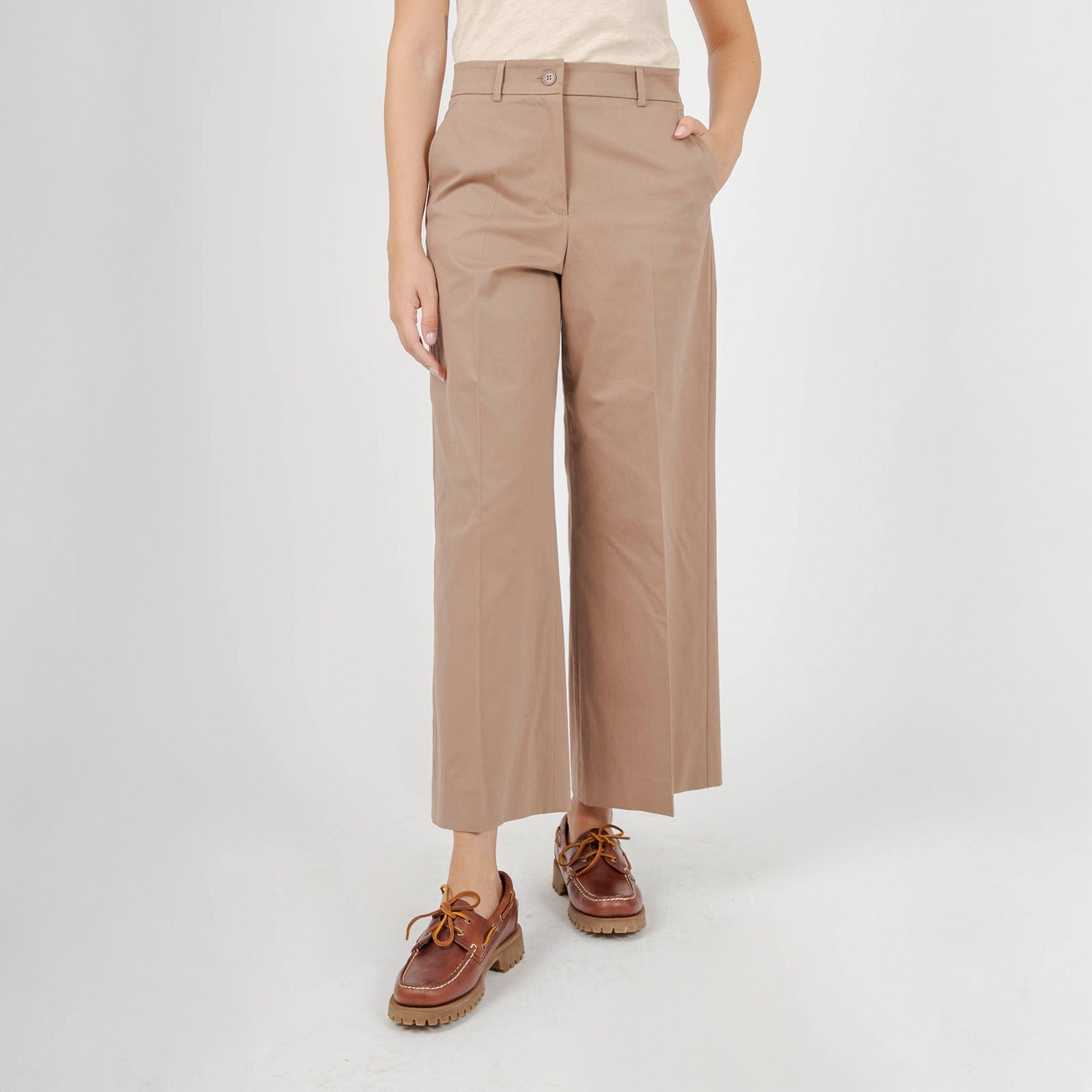 Max Mara Weekend Pantalone Crop In Raso Di Cotone Urial Beige Donna - 7