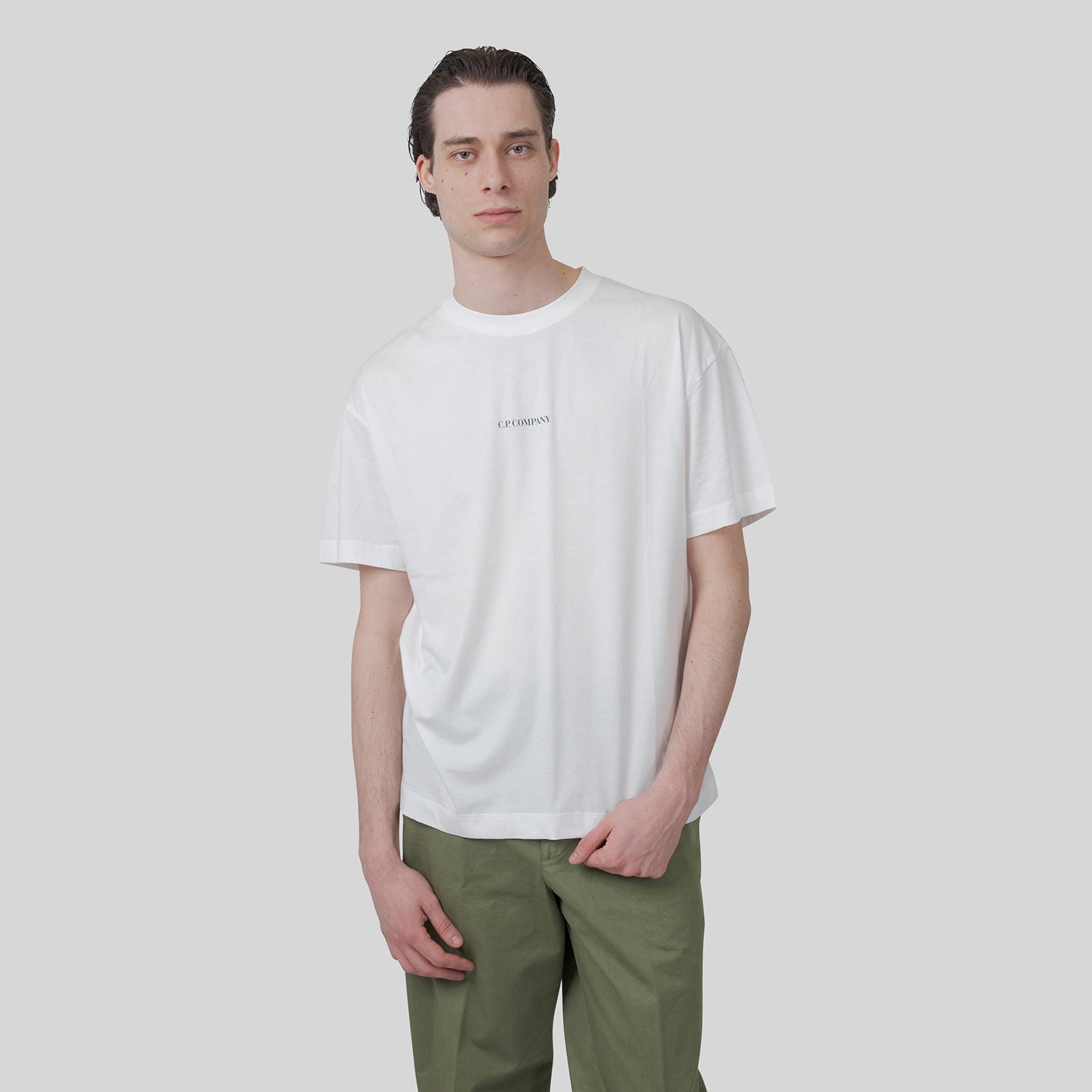 C.p. Company T-shirt 30/1 Jersey Logo Bianco Off Uomo - 6