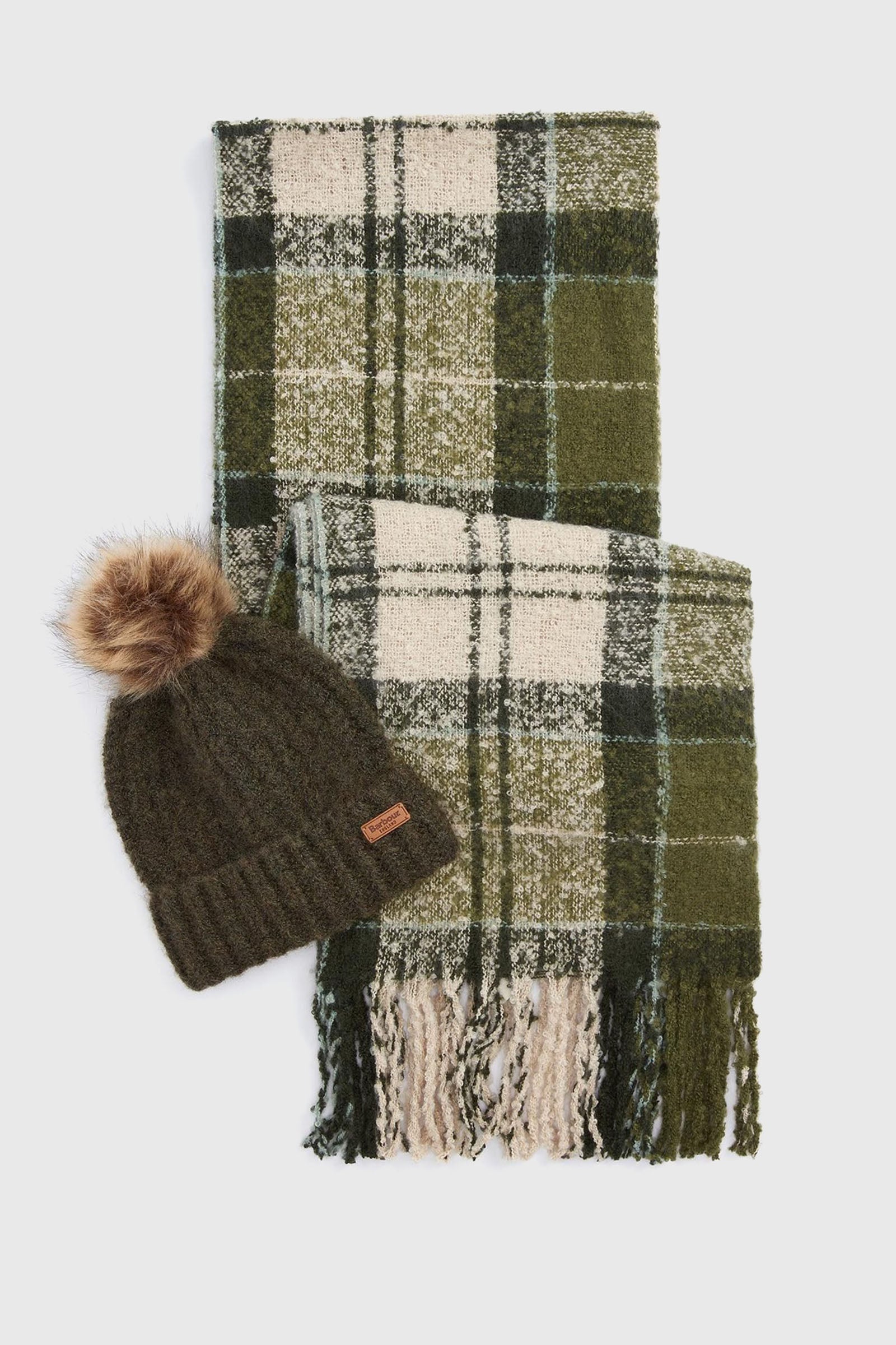 Barbour Saltburn Beanie & Tartan Scarf Gift Set Verde Donna - 2