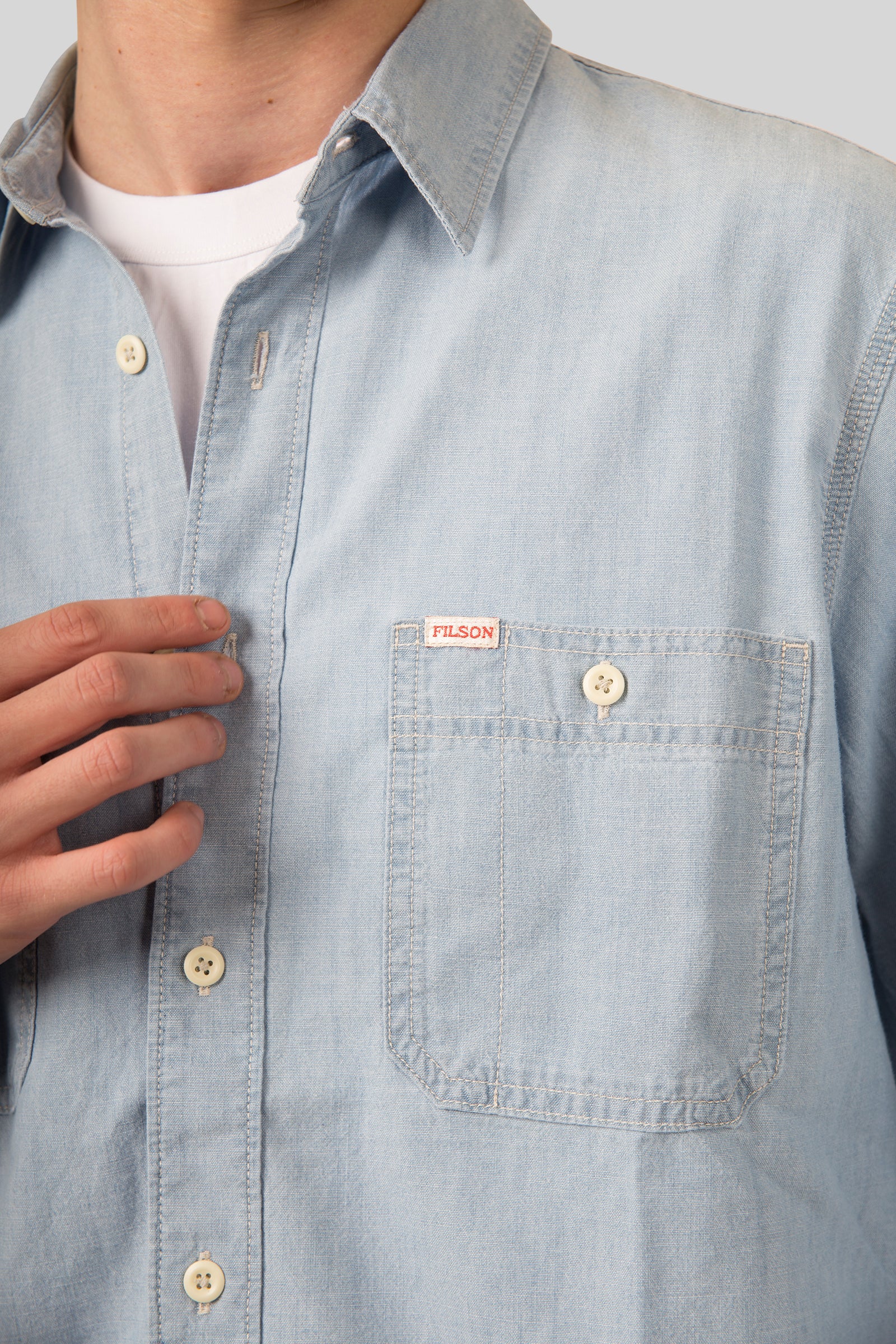 Filson Chambray Cpo Shirt Blu Chiaro Uomo - 8