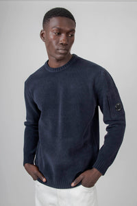 C.p. Company Maglia Chenille Cotton Crewneck Blu Scuro Uomo c.p. company