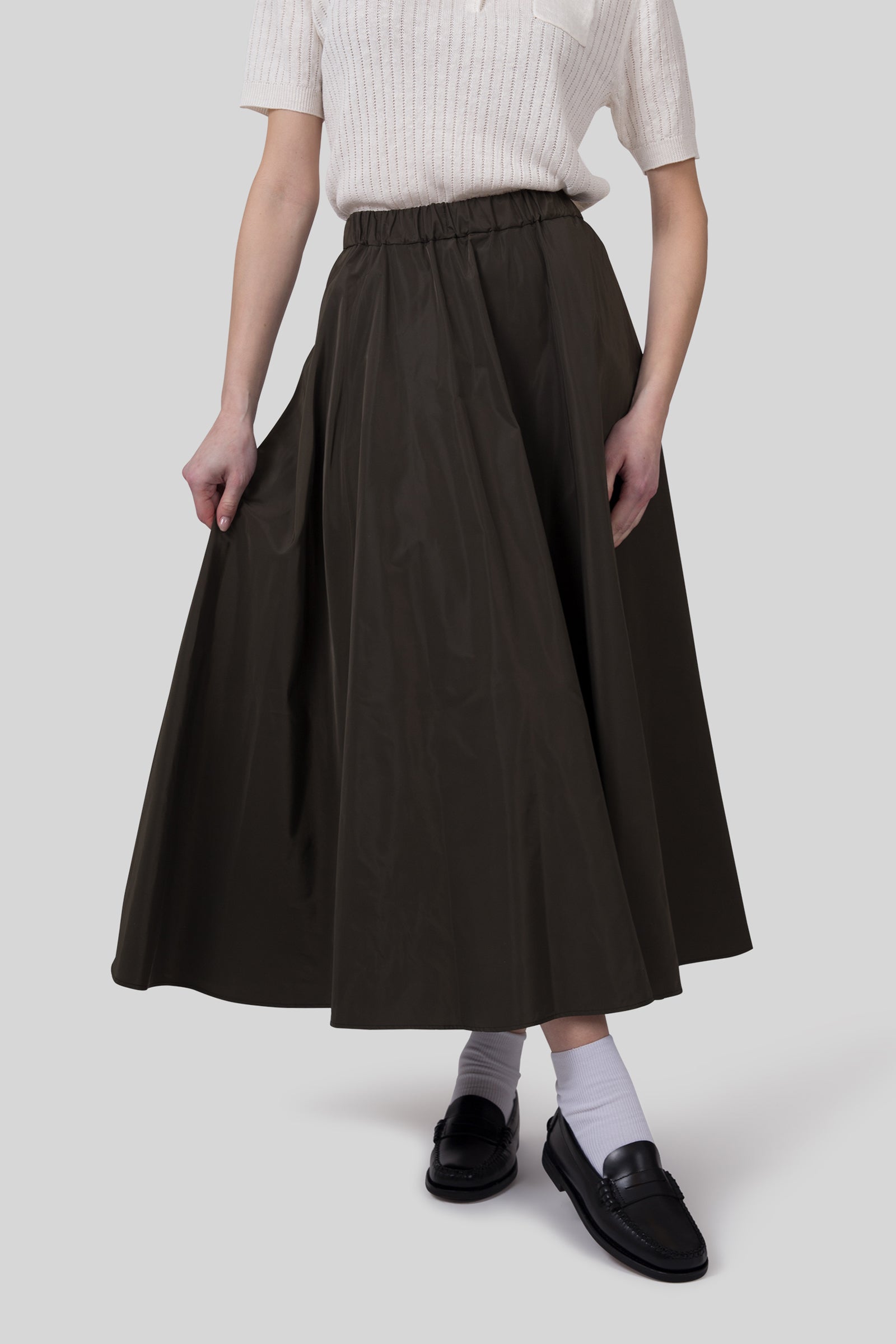 Aspesi Gonna Midi Con Pieghe Mia Verde Militare Donna - 5