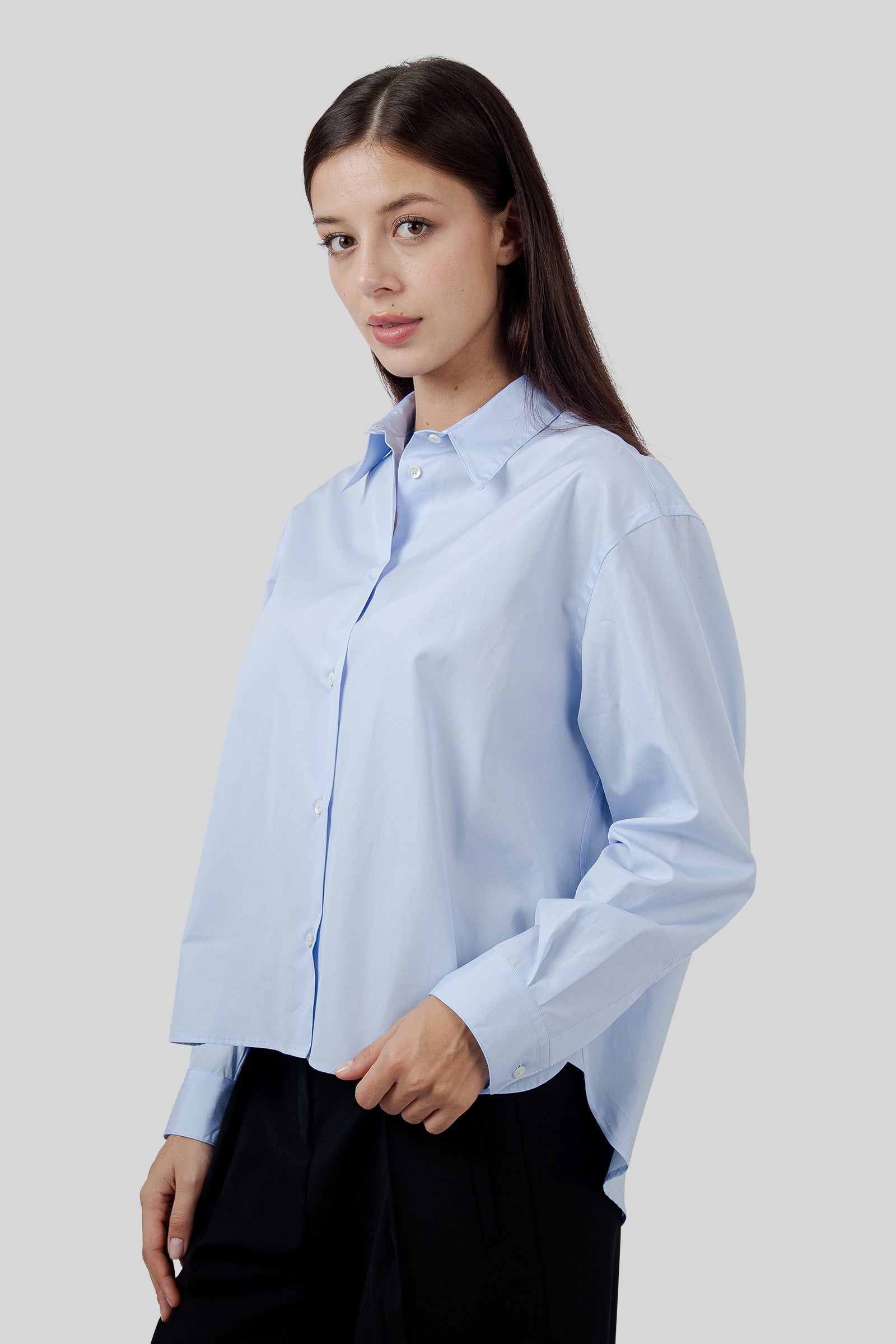 Aspesi Camicia Boxy In Popeline Di Cotone Azzurro Donna - 1