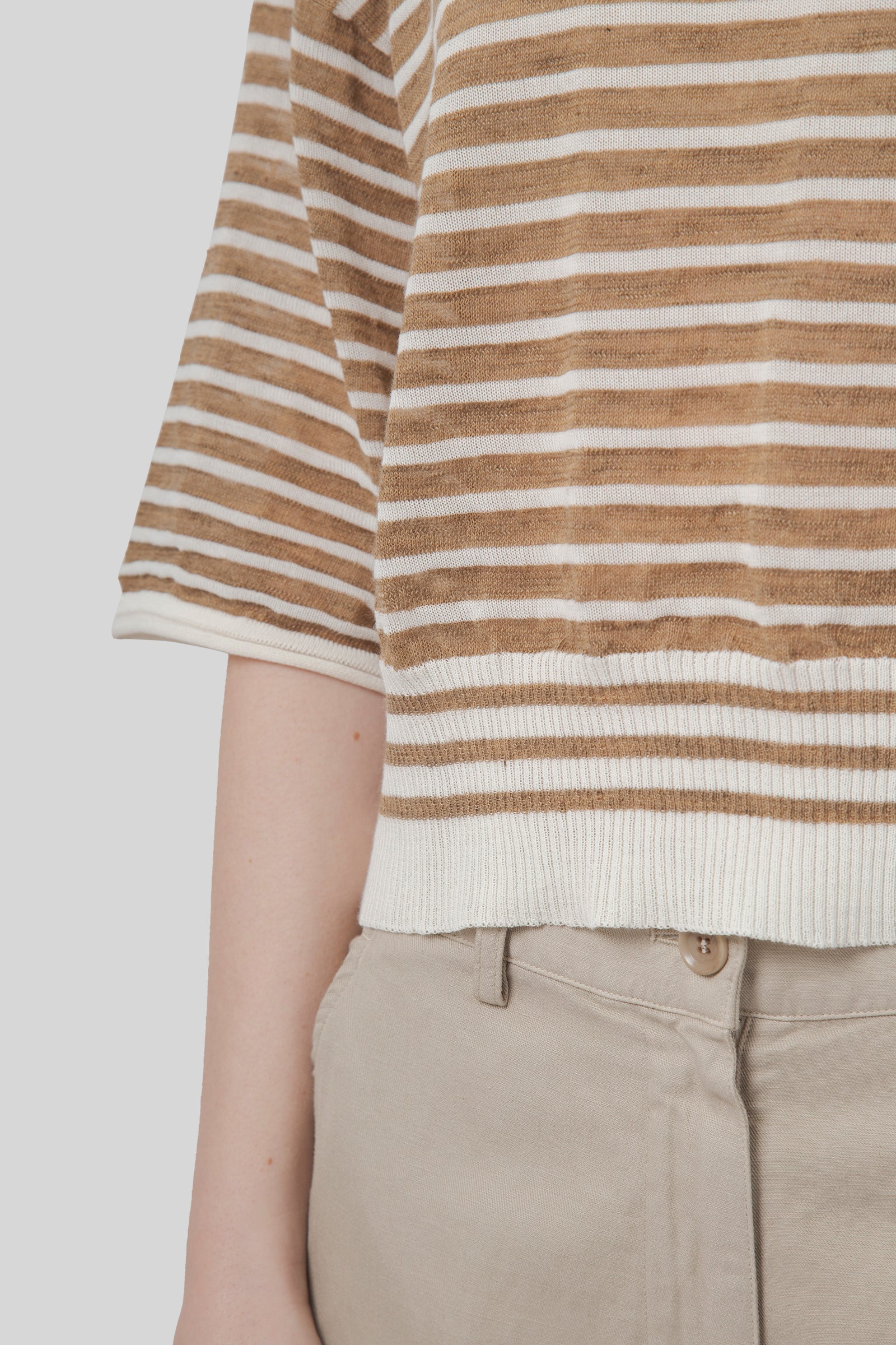 Roberto Collina Maglia Girocollo Mariniere Tabacco Donna - 4