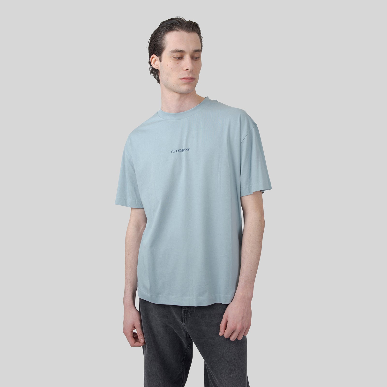C.p. Company T-shirt 30/1 Jersey Logo Celeste Uomo - 7