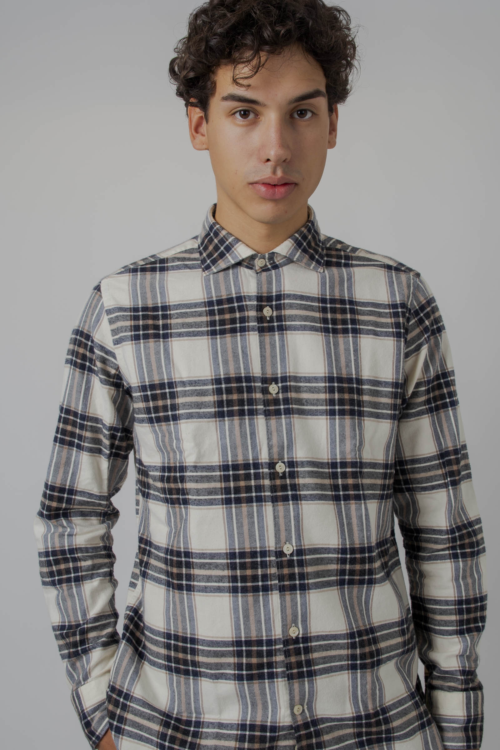 Tintoria Mattei Camicia Check Panna/blu Uomo - 3