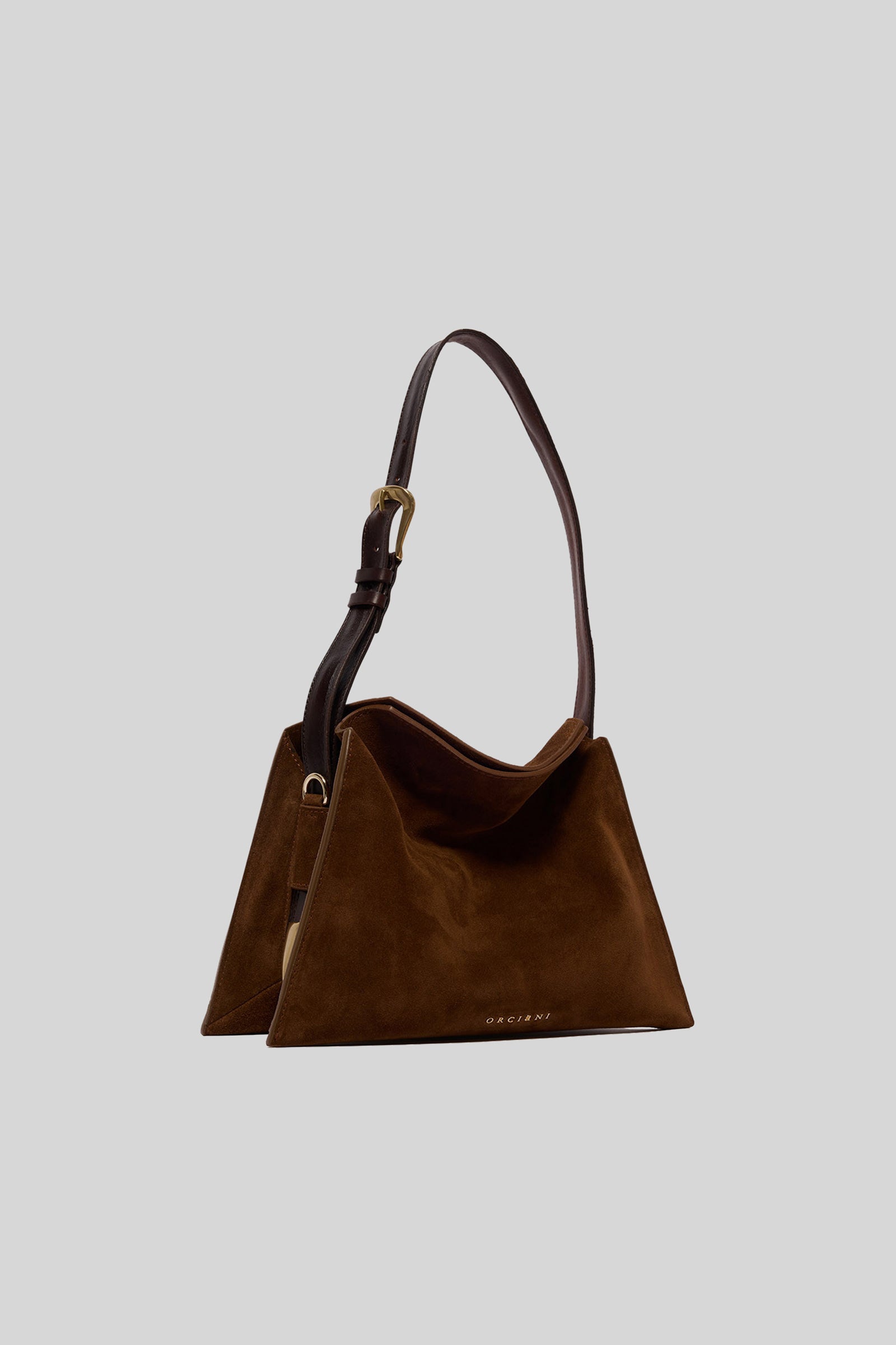 Orciani Borsa Trinity Peach Oro Small In Suede E Cuoio Tabacco Donna - 2