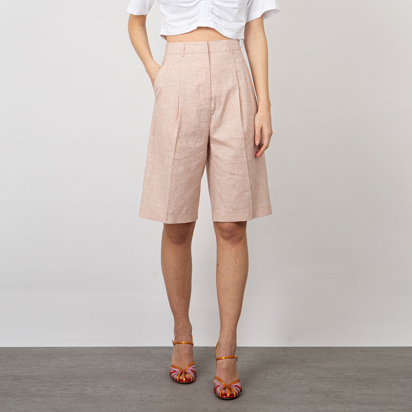 Semicouture Ellen Silk Bermuda Shorts in Light Pink - 7