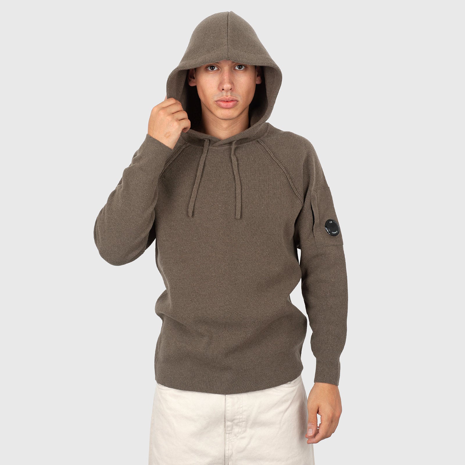 C.p. Company Maglia Lambswool Grs Waffle Hooded Khaki Uomo - 8