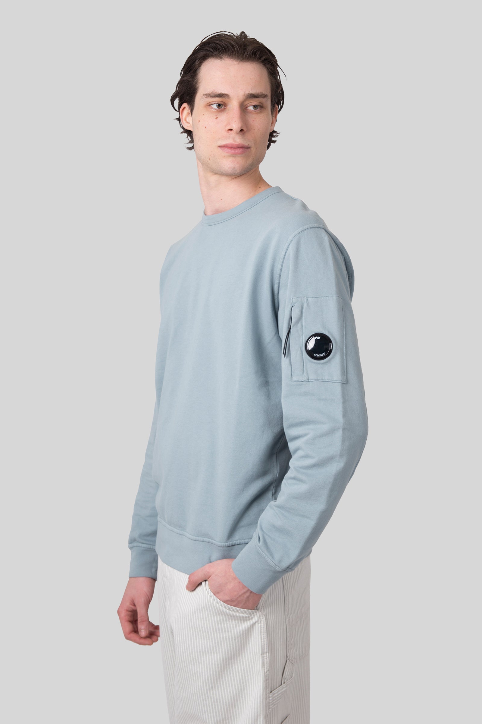 C.p. Company Felpa Light Fleece Crewneck Celeste Uomo - 3