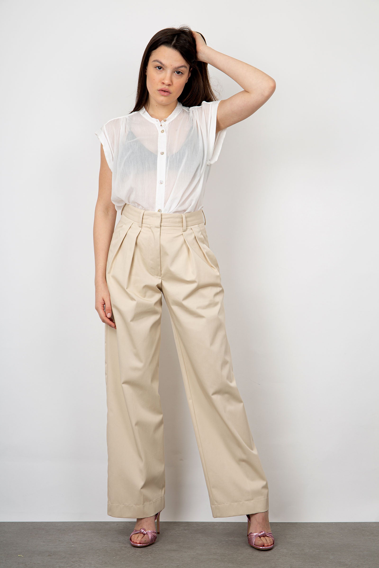 Forte Forte Pleated Trousers in Sand Cotton - 2