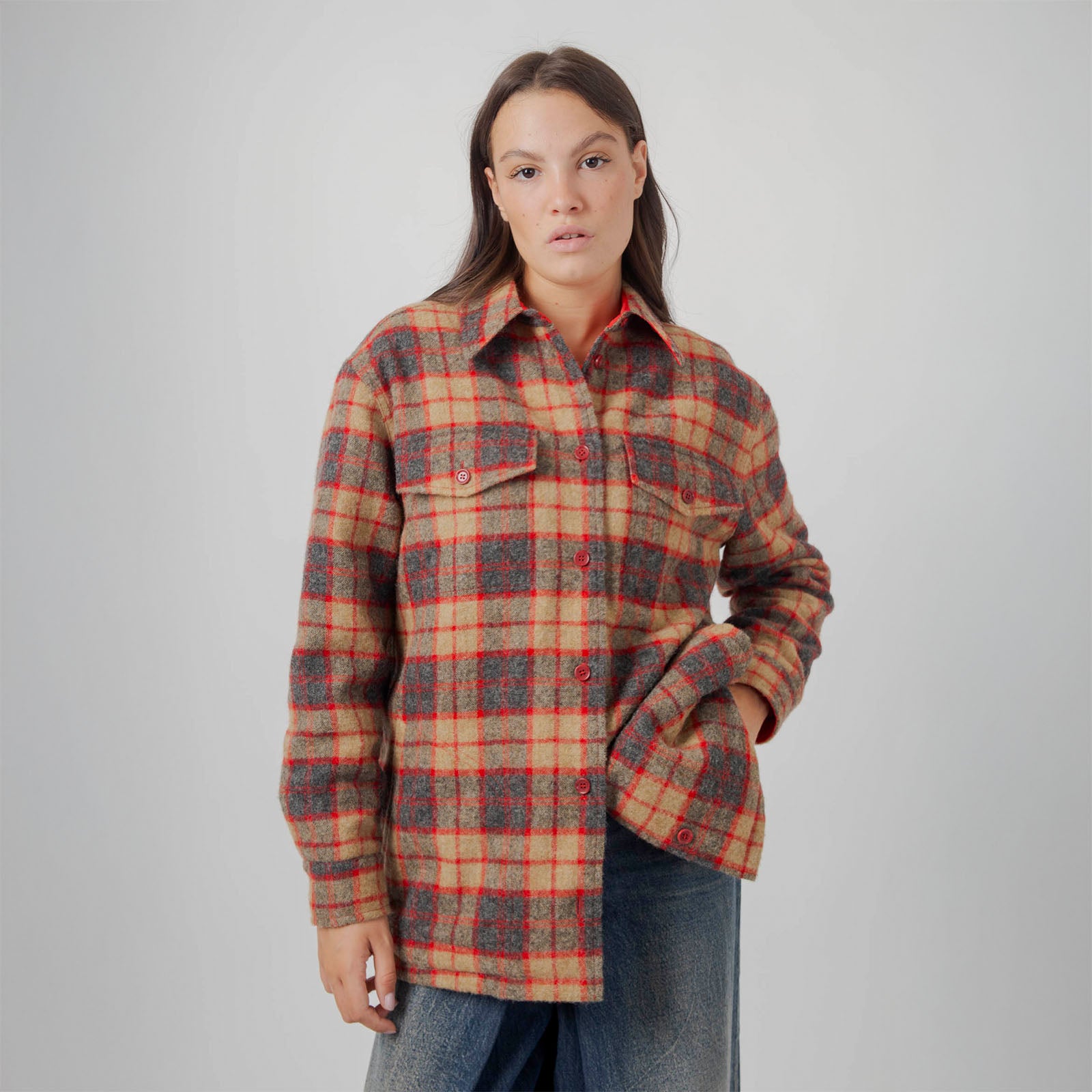 Aspesi Camicia Check In Lana Shetland Rosso Donna - 7