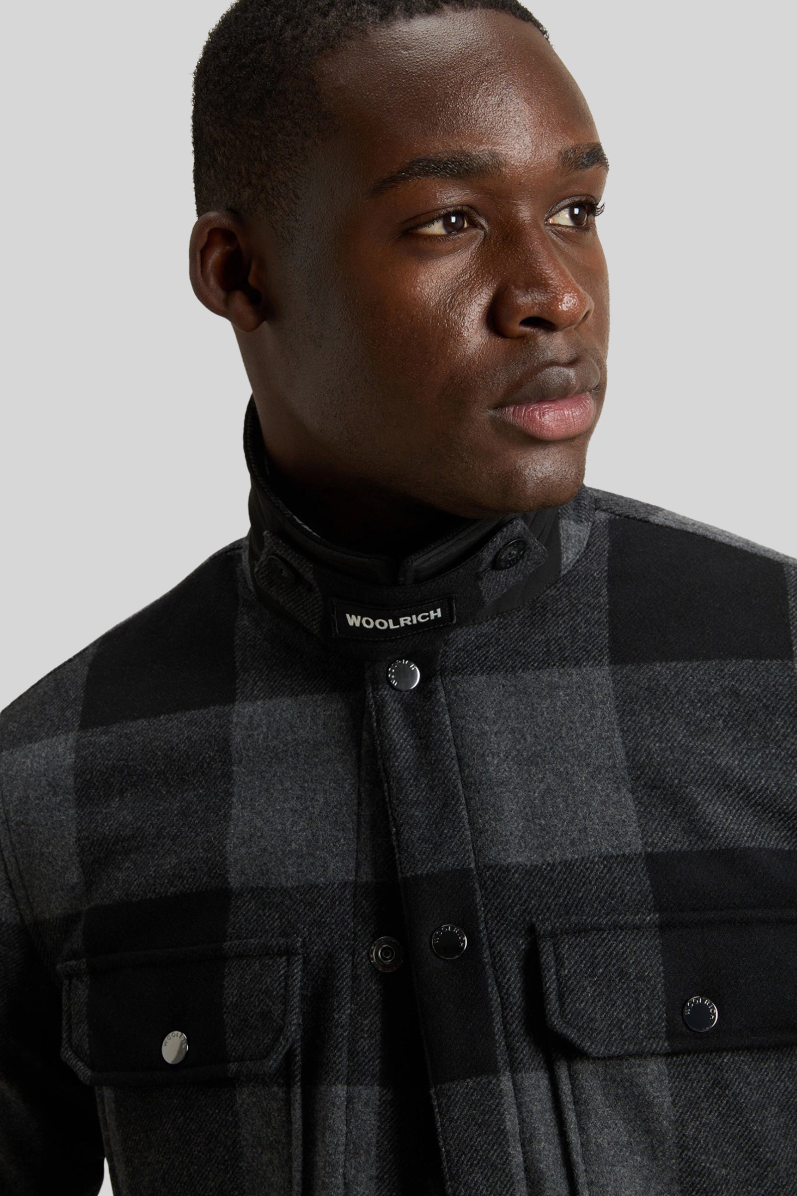 Woolrich Wool Check Alaskan Shirt Jacket Antracite Uomo - 1
