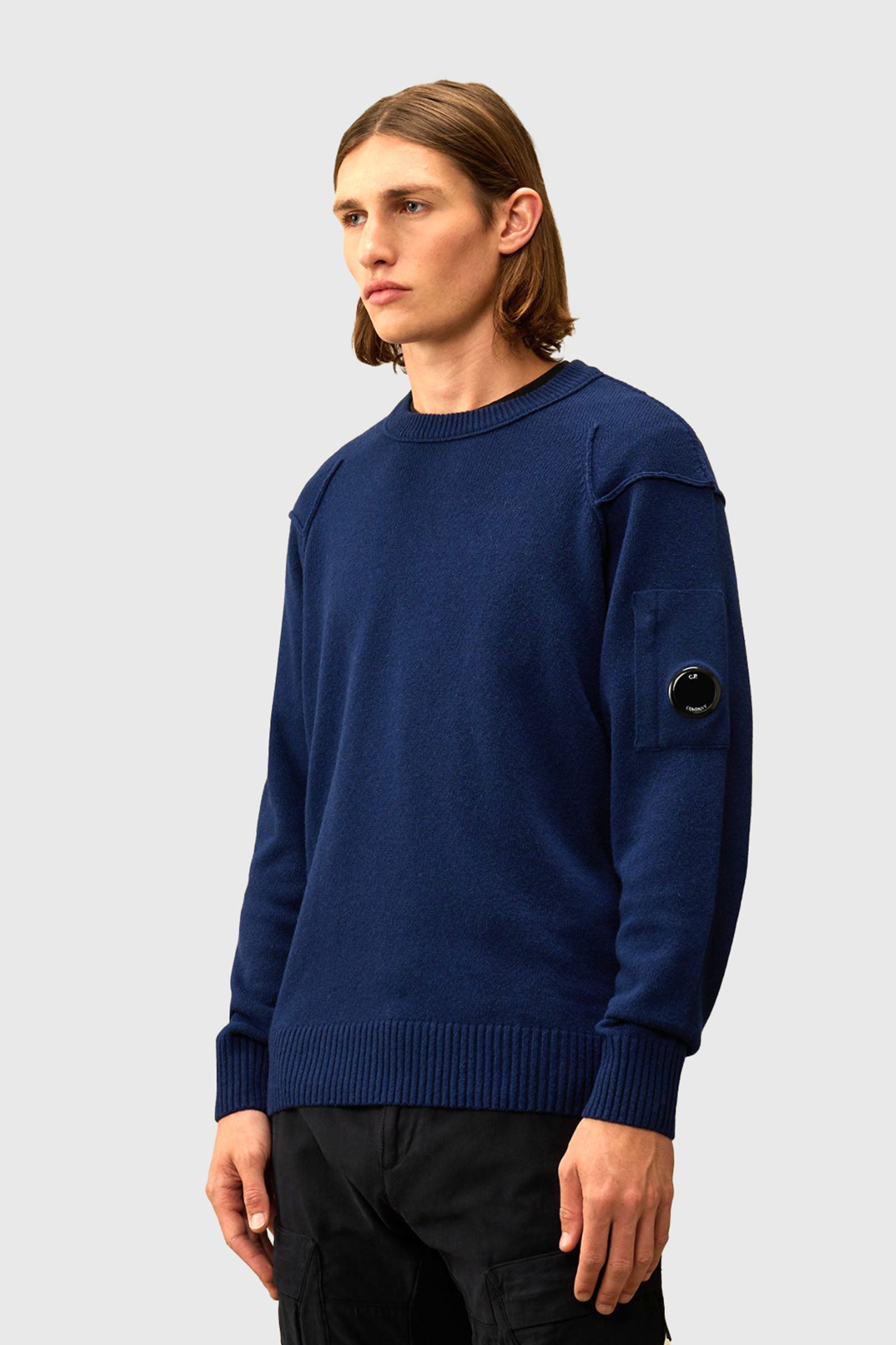 C.p. Company Maglia Lambswool Grs Crew Neck Blu Uomo - 1