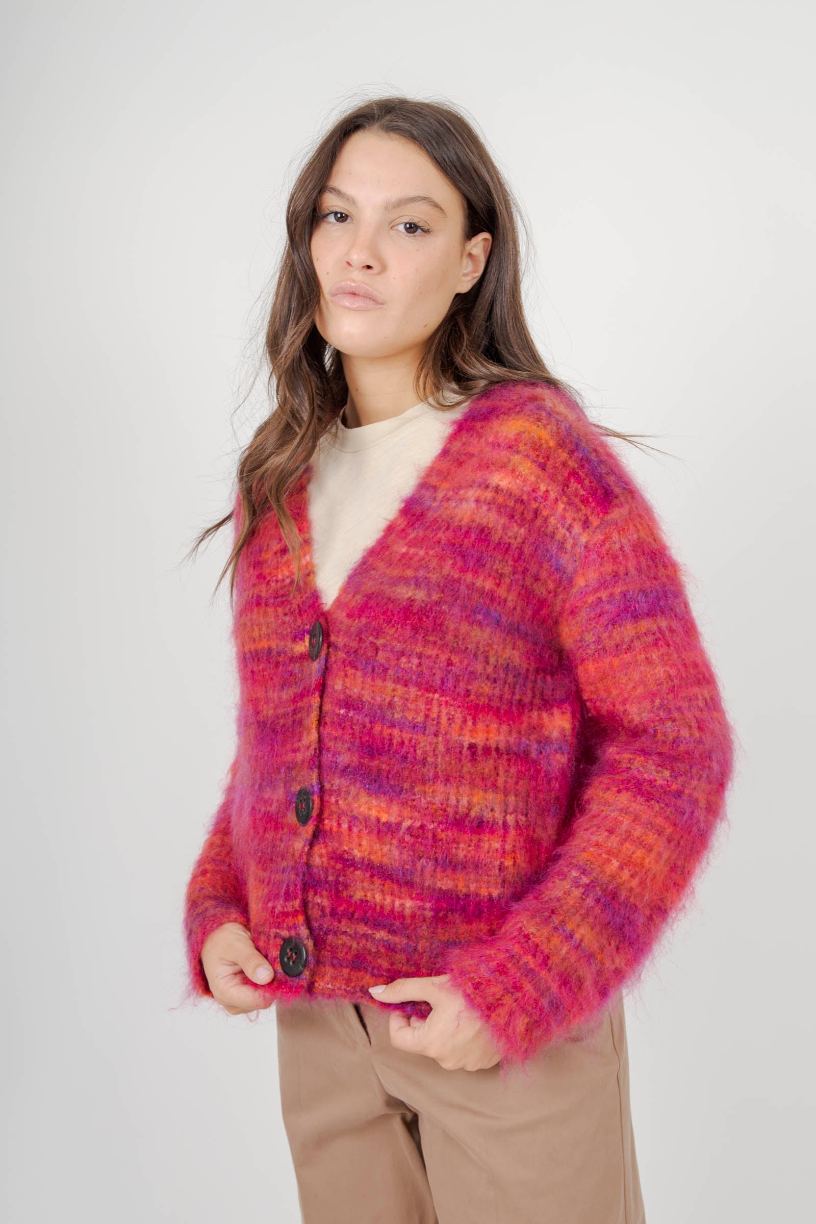 Roberto Collina Cardigan Effetto Stampato Multicolor Fuxia Donna - 5
