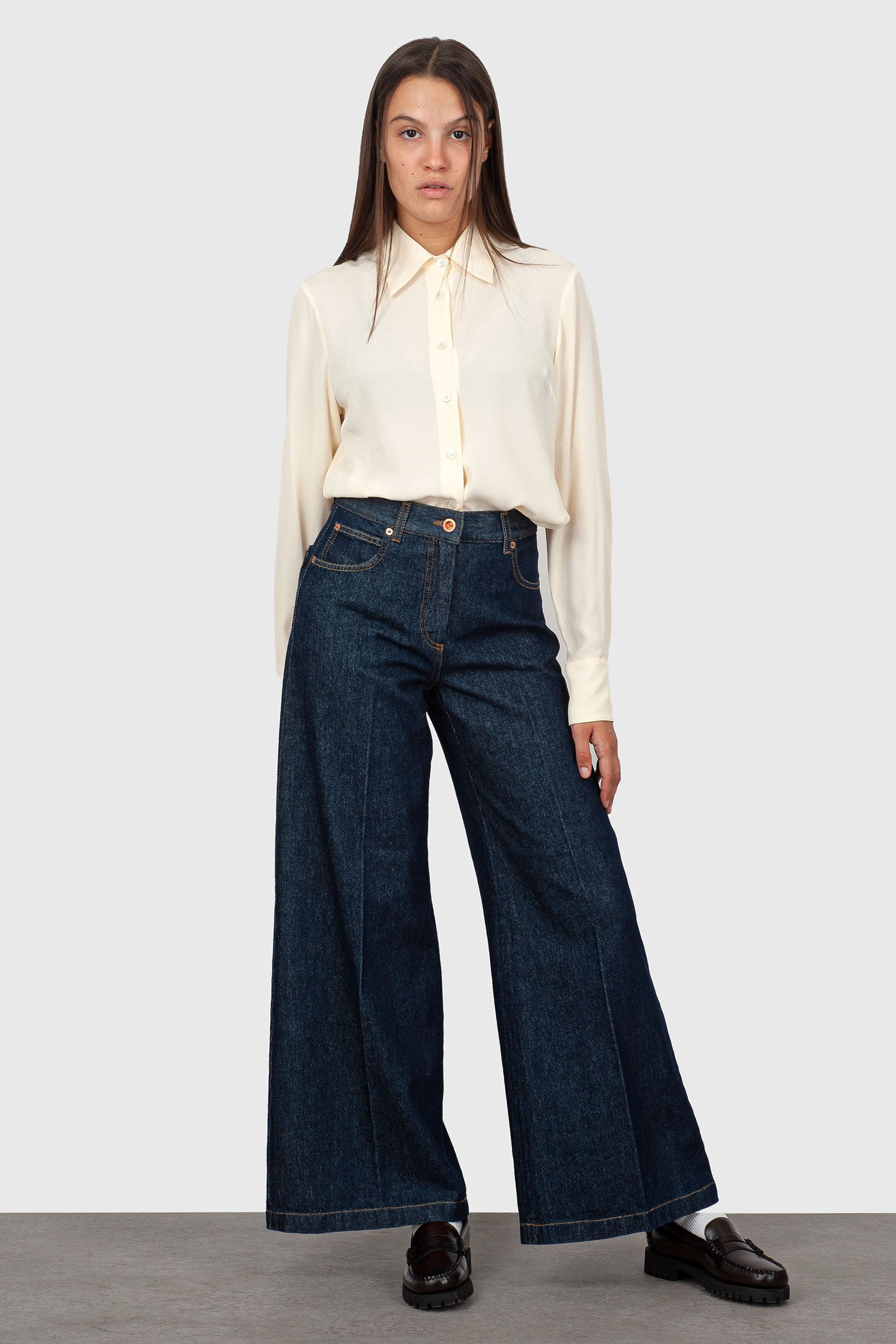 Aspesi Jeans Wide Leg Denim Scuro Donna - 3