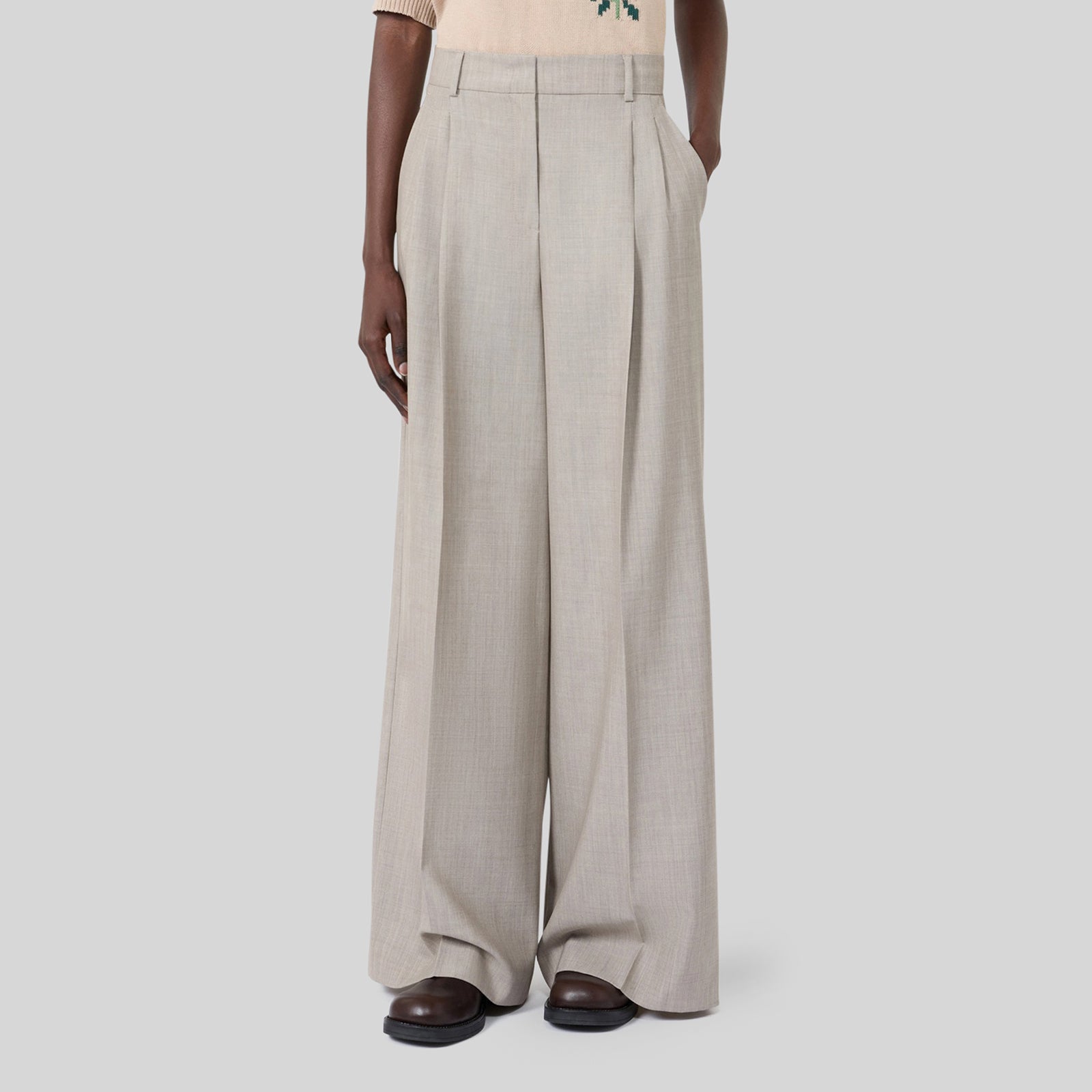 Max Mara Weekend Pantalone Wide Leg In Tela Di Lana Ovvio Nocciola Donna - 5