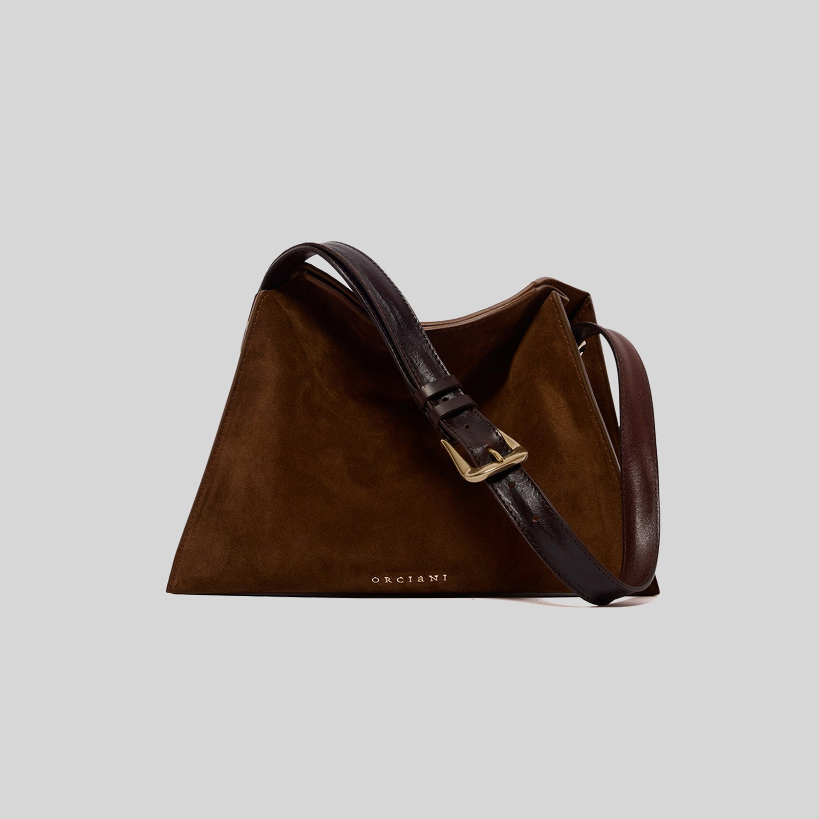 Orciani Borsa Trinity Peach Oro Small In Suede E Cuoio Tabacco Donna - 5