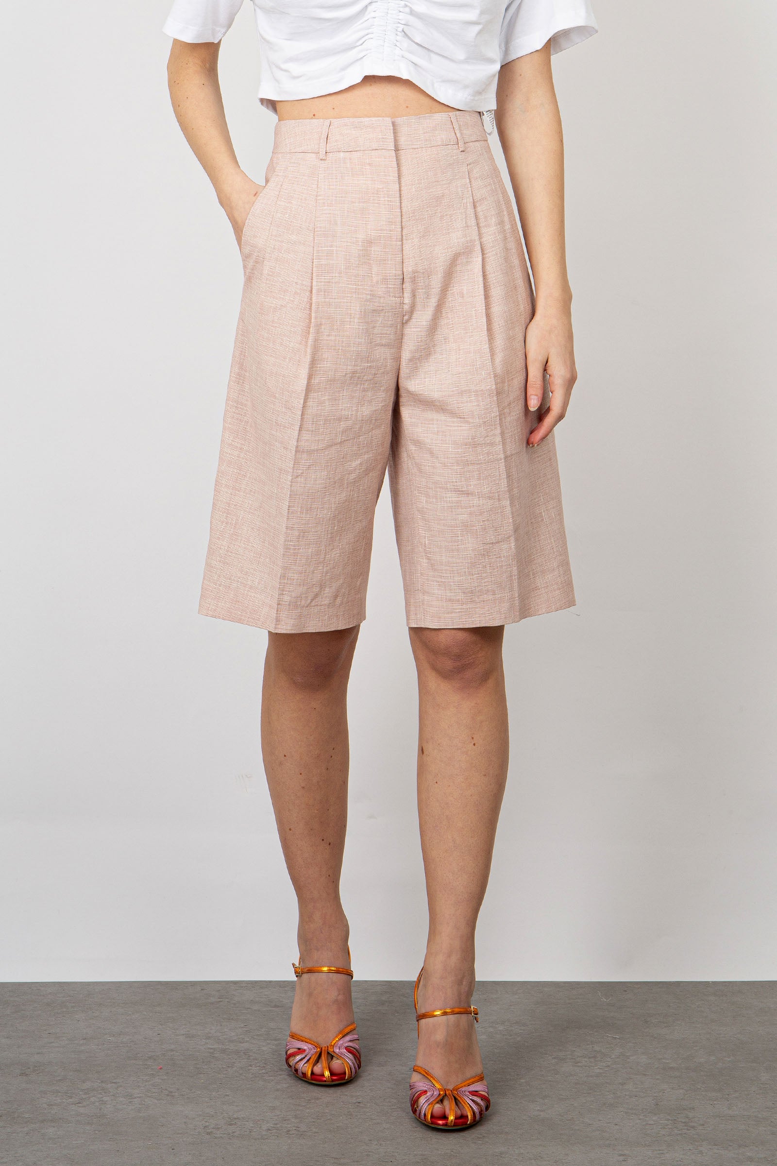 Semicouture Ellen Silk Bermuda Shorts in Light Pink - 5