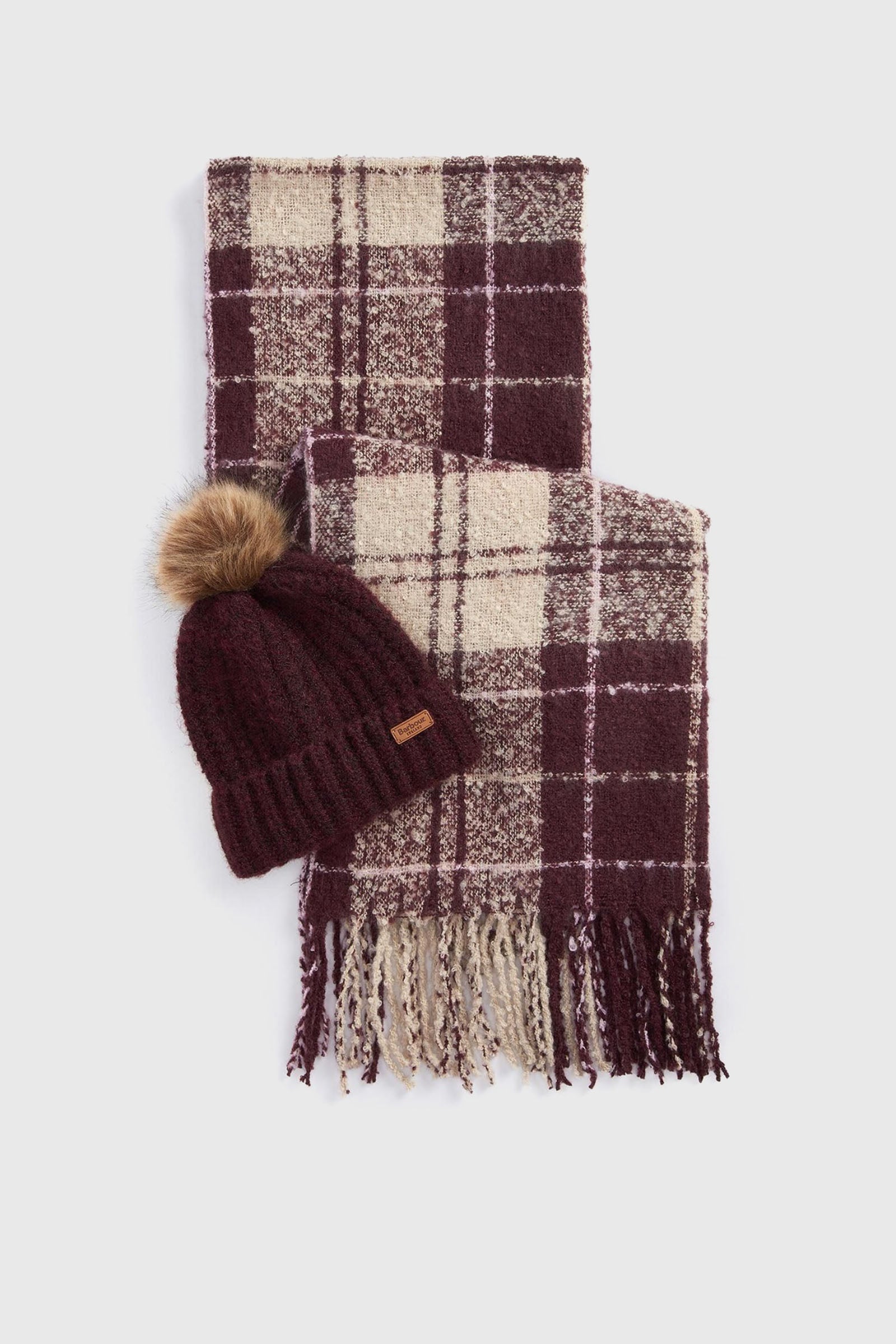 Barbour Saltburn Beanie & Tartan Scarf Gift Set Bordeaux Donna - 6