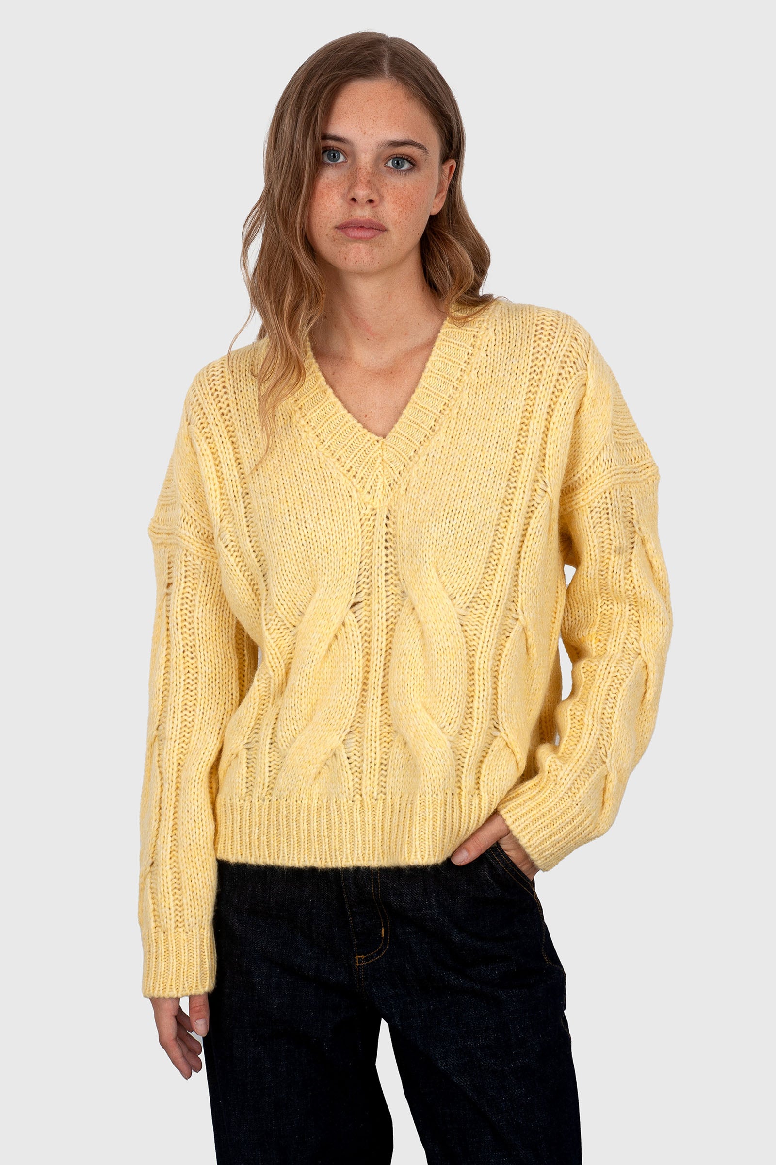 Roberto Collina Maglia Scollo A V Trecce Giallo Donna - 5