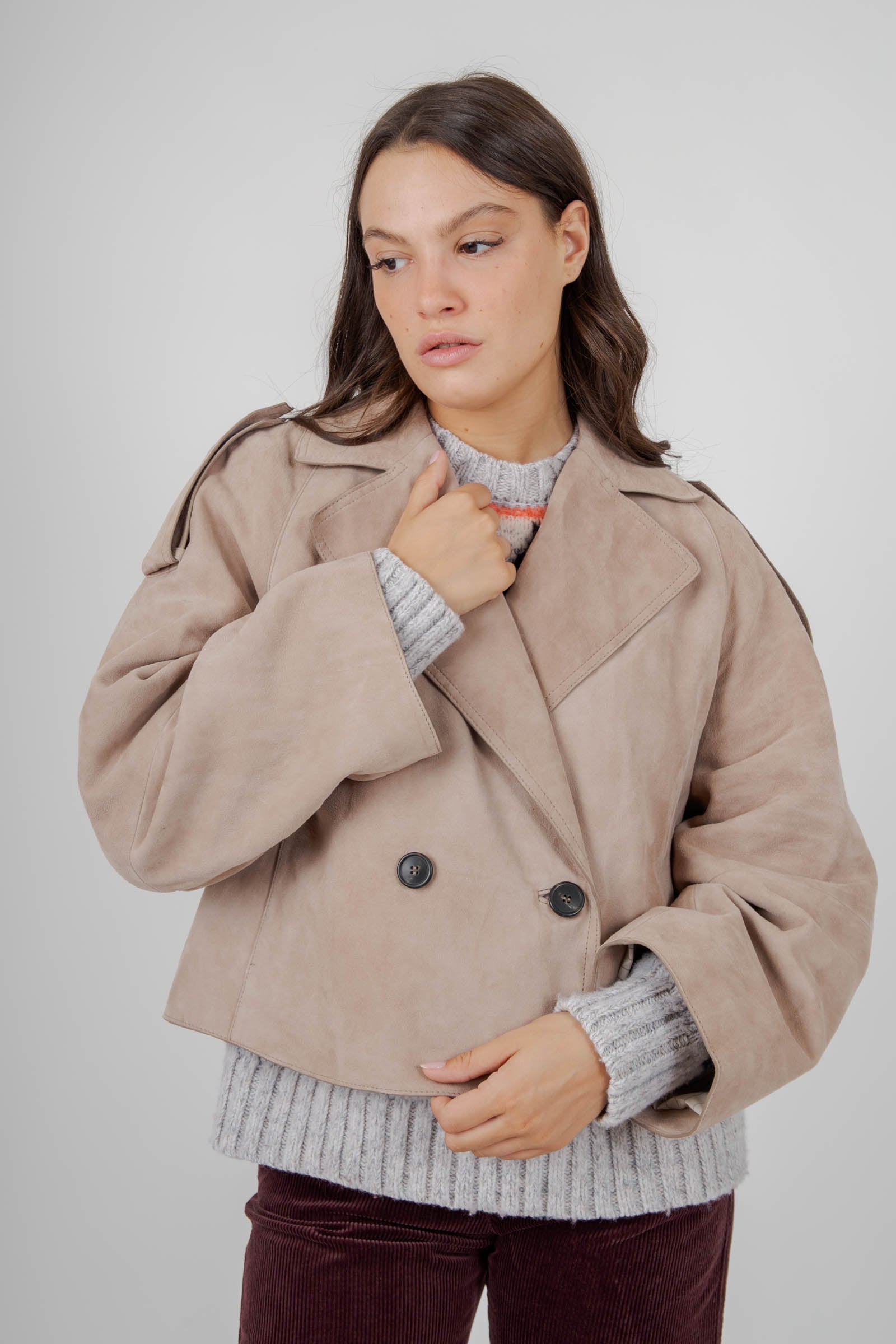 Max Mara Weekend Trench Corto In Suede Beige Donna - 5