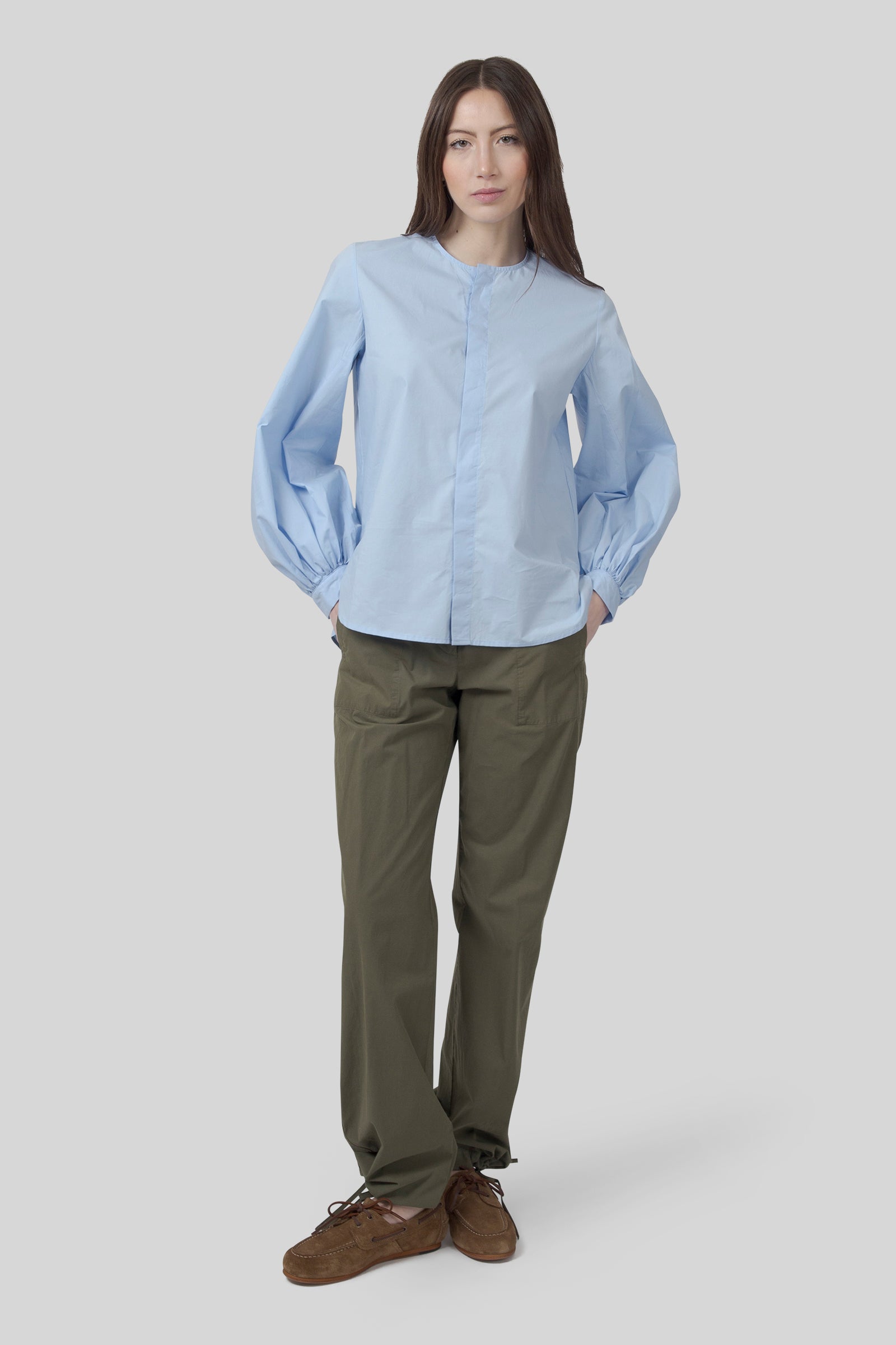 Roberto Collina Camicia Coreana Azzurro Donna - 2