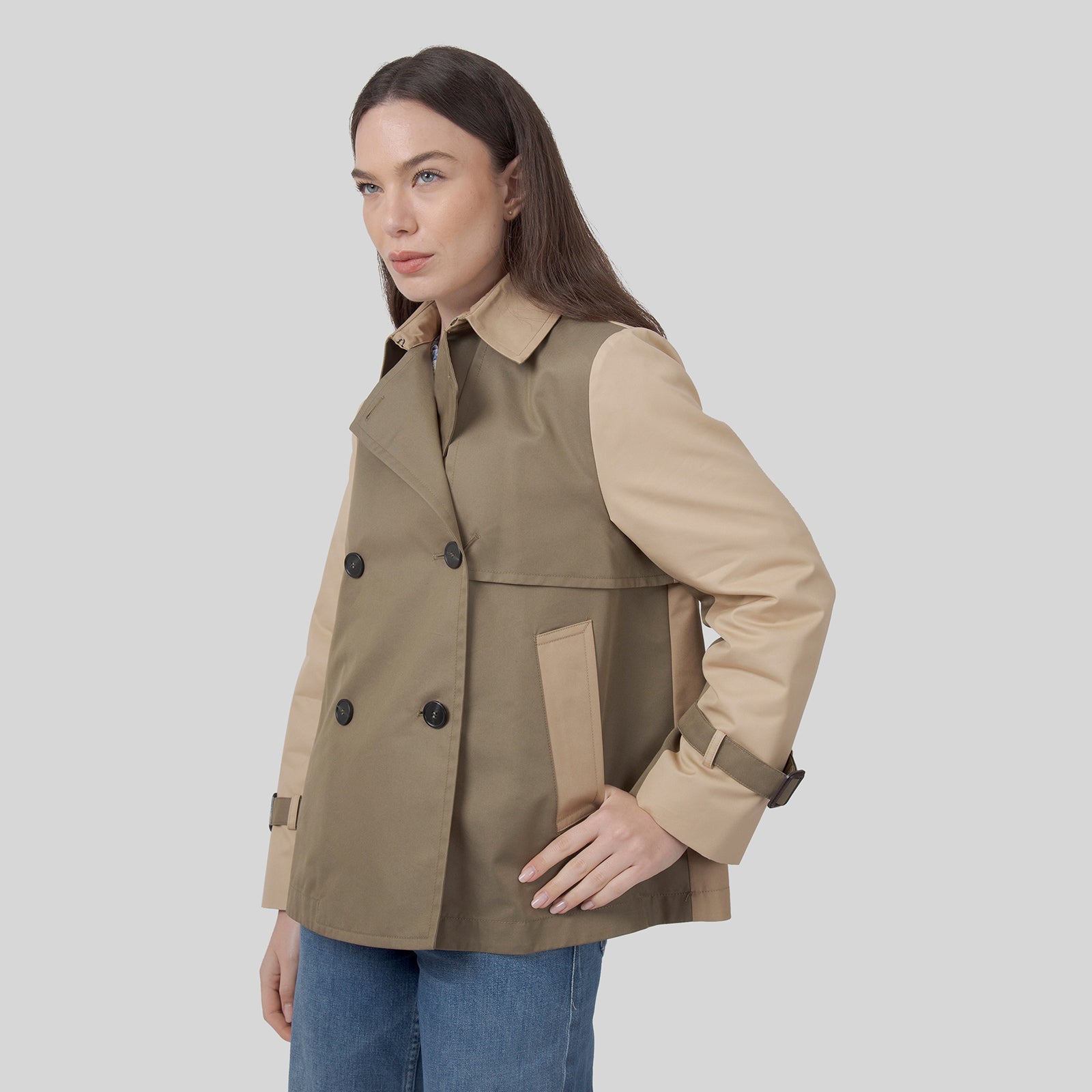 Biglia Water-repellent Gabardine Crop Trench Coat - 7