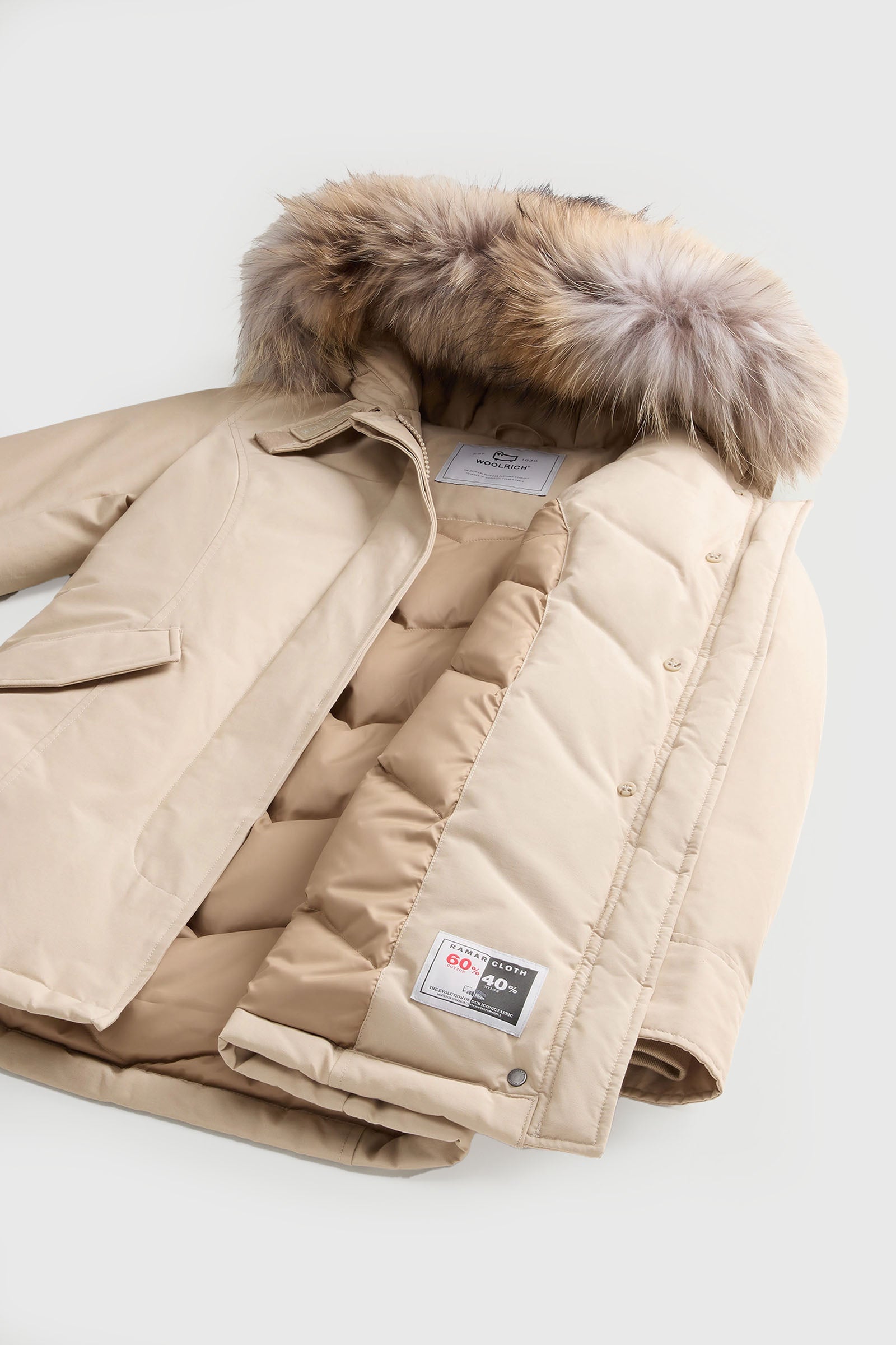 Woolrich Arctic Parka In Ramar Cloth Con Pelliccia Rimovibile Beige Chiaro Donna - 9