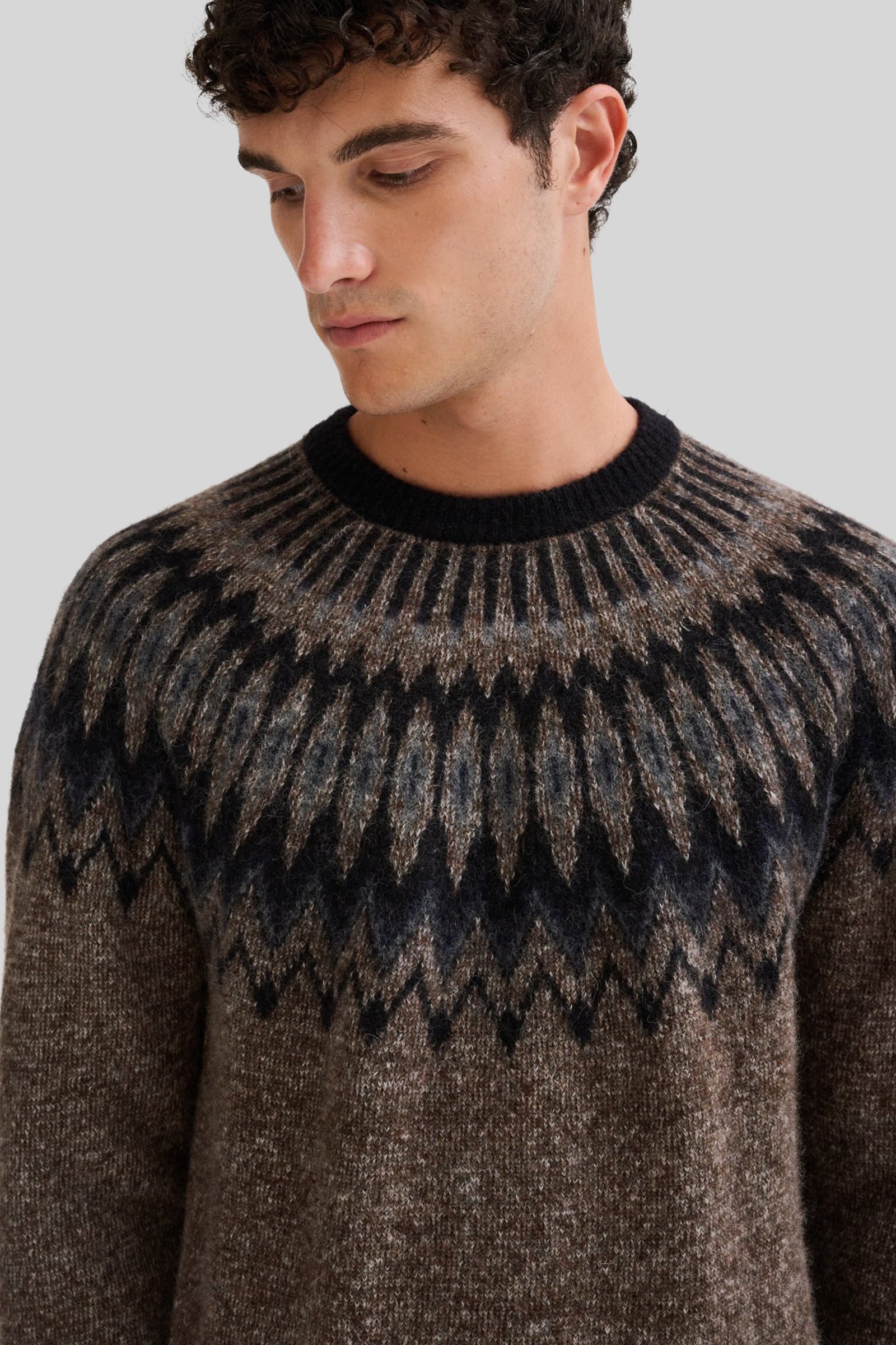 Roberto Collina Maglia Con Jacquard Nordico Moro Uomo - 1