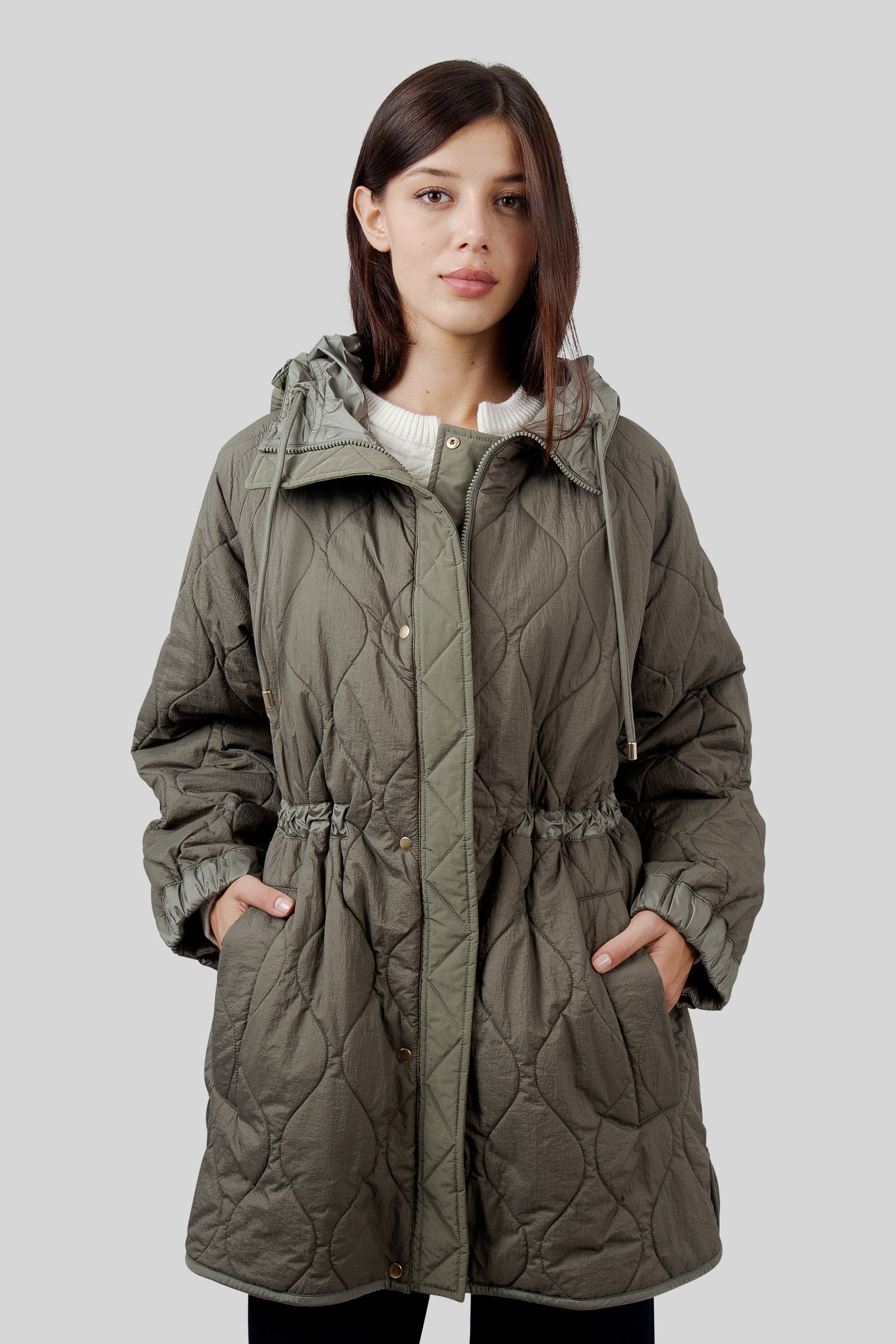 Max Mara Weekend Parka Imbottito Reversibile In Tela Antigoccia Alcamo Verde Militare Donna - 7