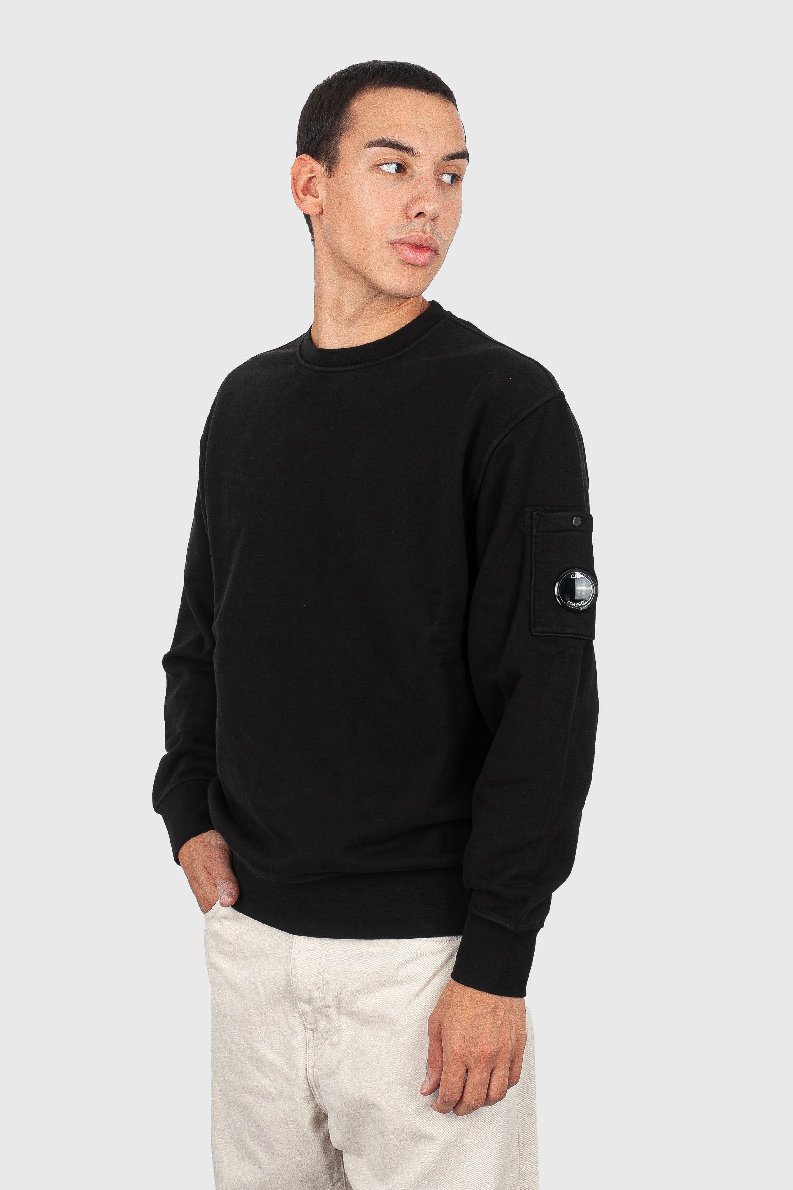 C.p. Company Felpa Brushed And Emerized Diagonal Fleece Lens Crew Neck Nero Uomo - 1