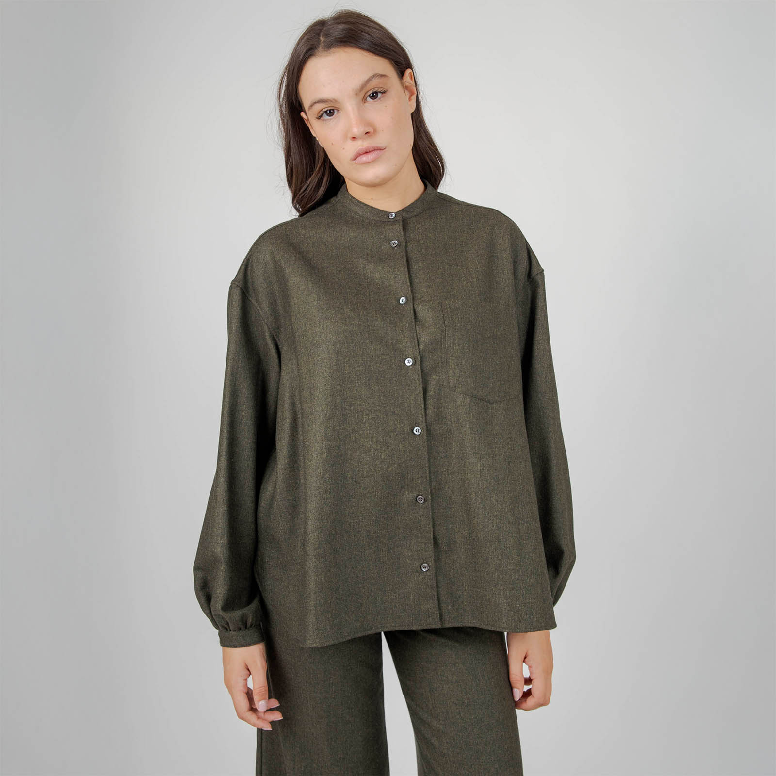 Aspesi Camicia In Flanella Misto Lana Verde Militare Donna - 8