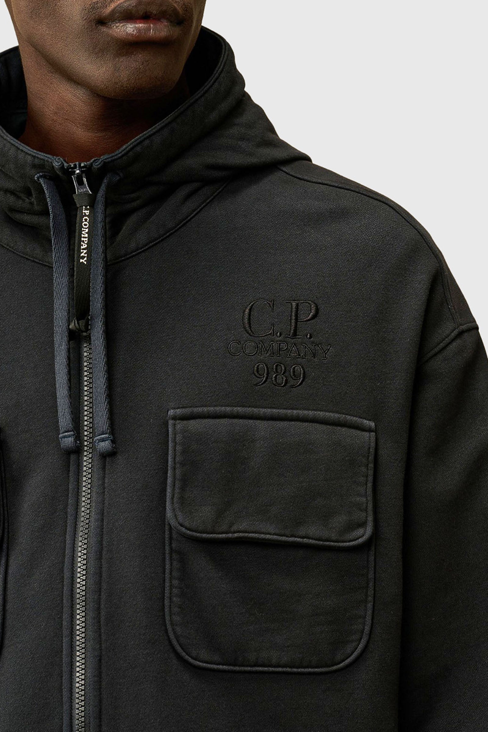 C.p. Company Felpa Brushed And Emerized Diagonal Fleece Hooded Utility Nero Uomo - 2