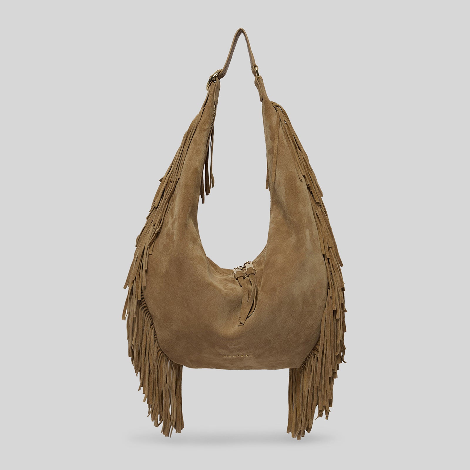 Orciani Borsa Hobo Large Peach Fringe In Suede Biscotto Donna - 5